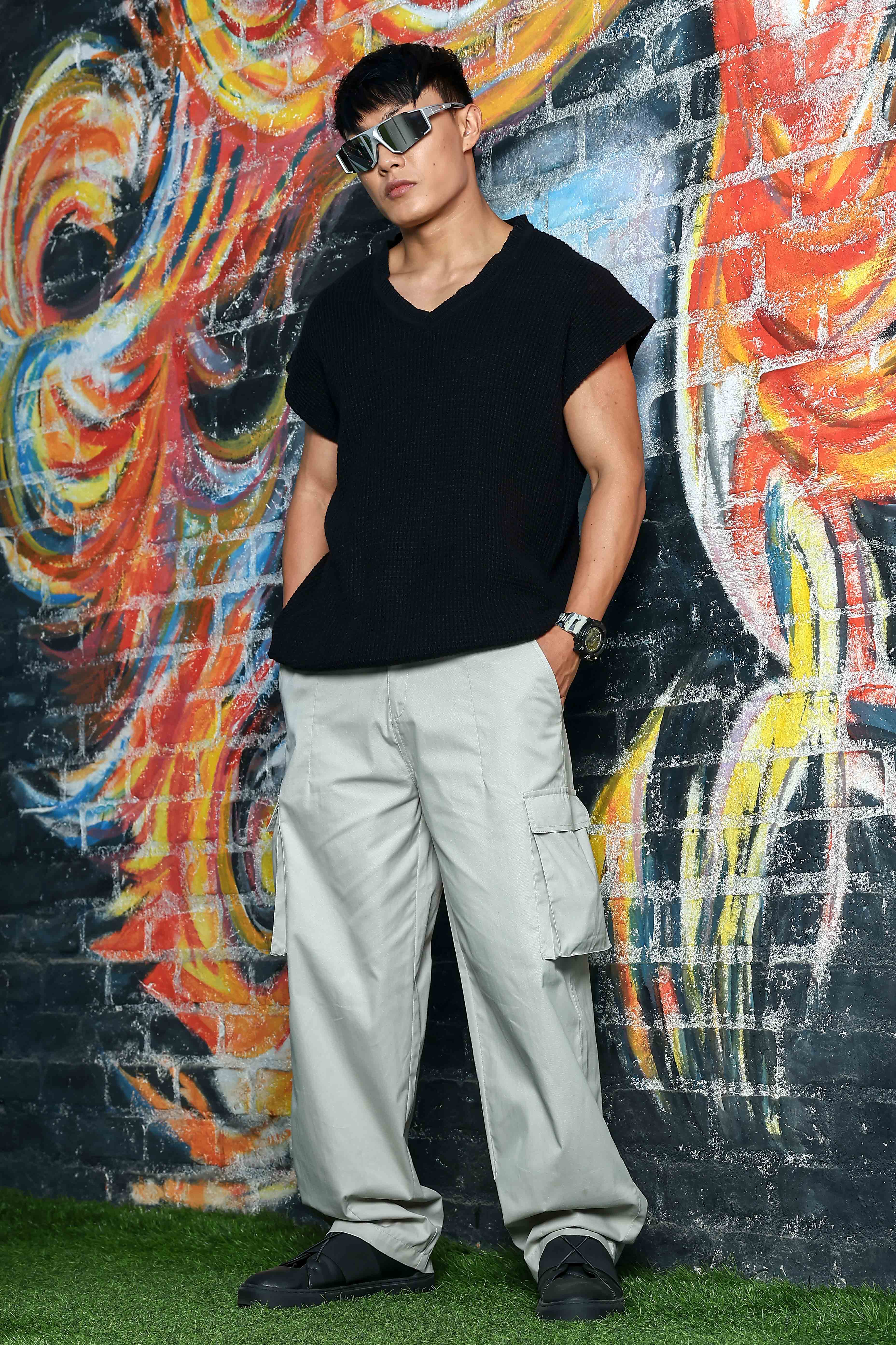 Unisex Baggy fit Grey Cargo Trousers