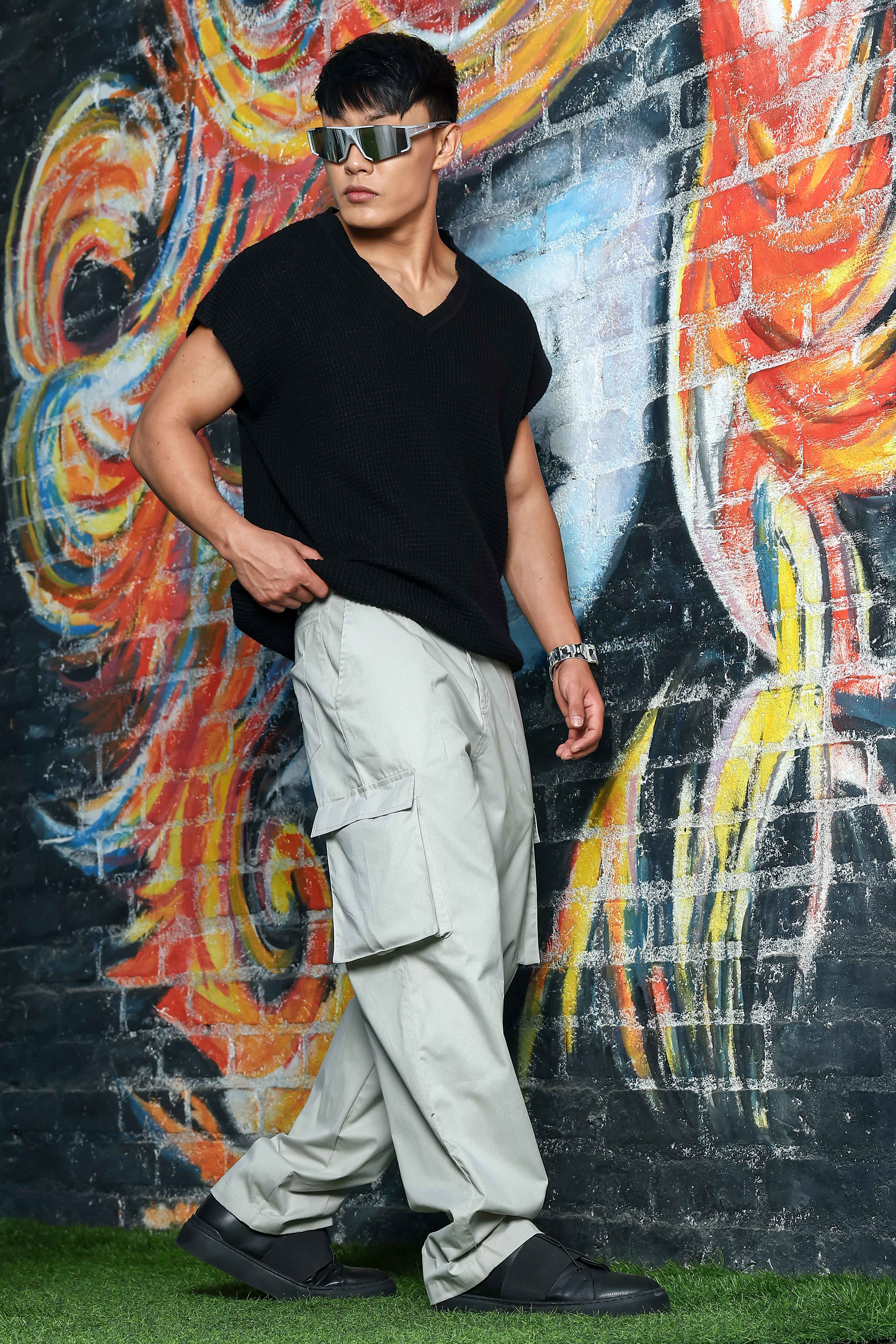 Unisex Baggy fit Grey Cargo Trousers