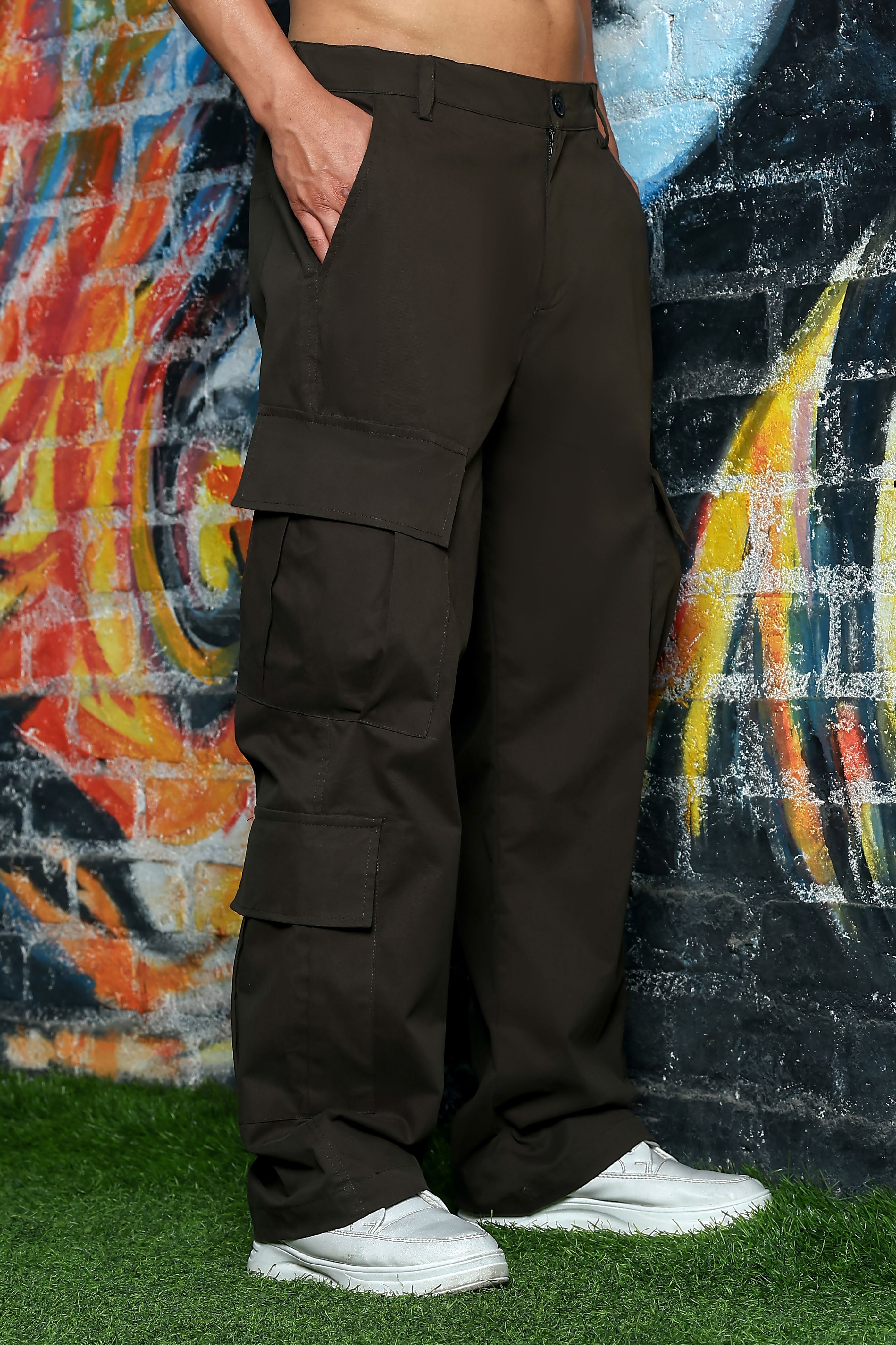 Unisex Relaxed fit Olive Baggy 8 Pocket Cargo Trousers