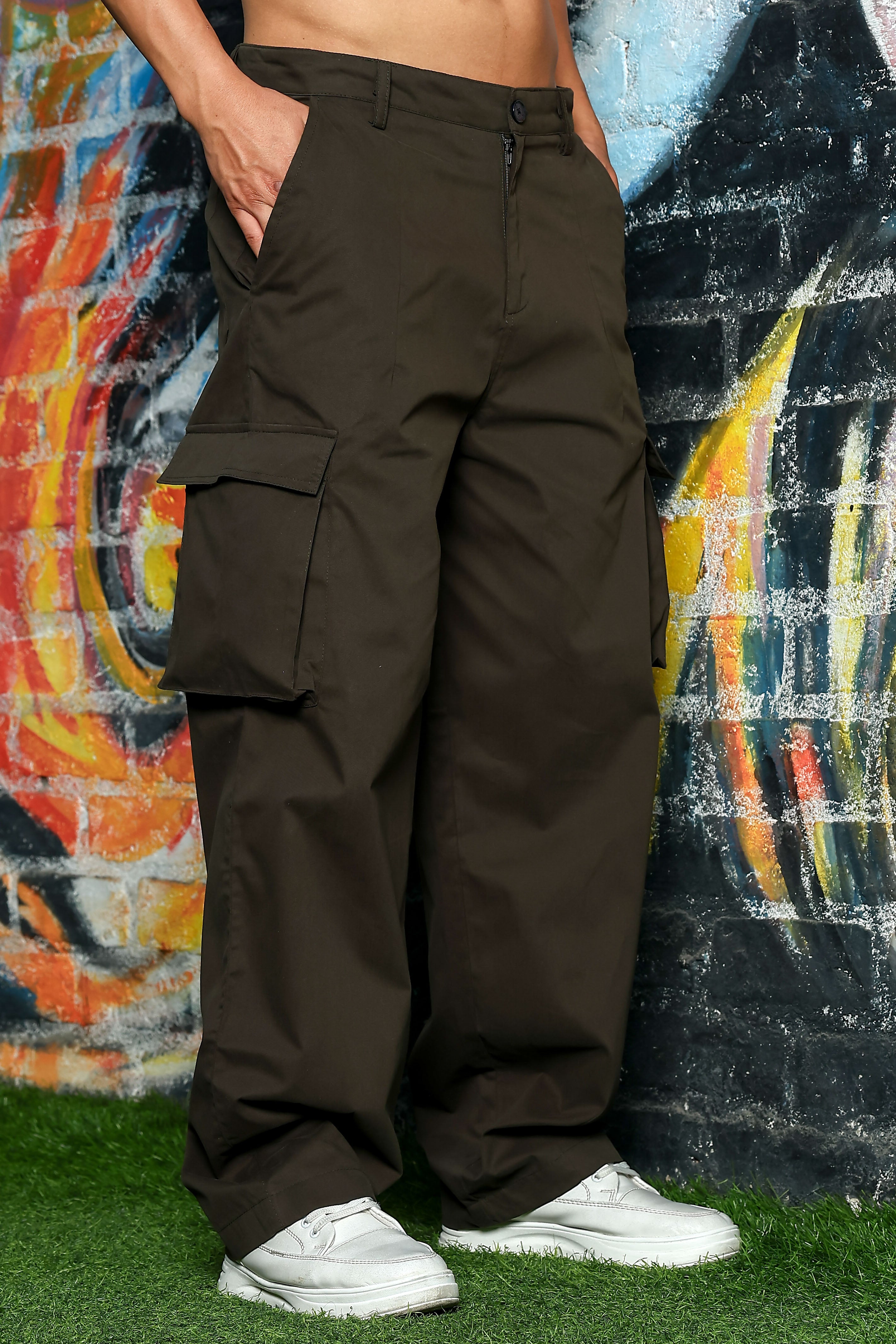 Unisex Baggy fit 6 Pocket Olive Cotton Cargo Trousers