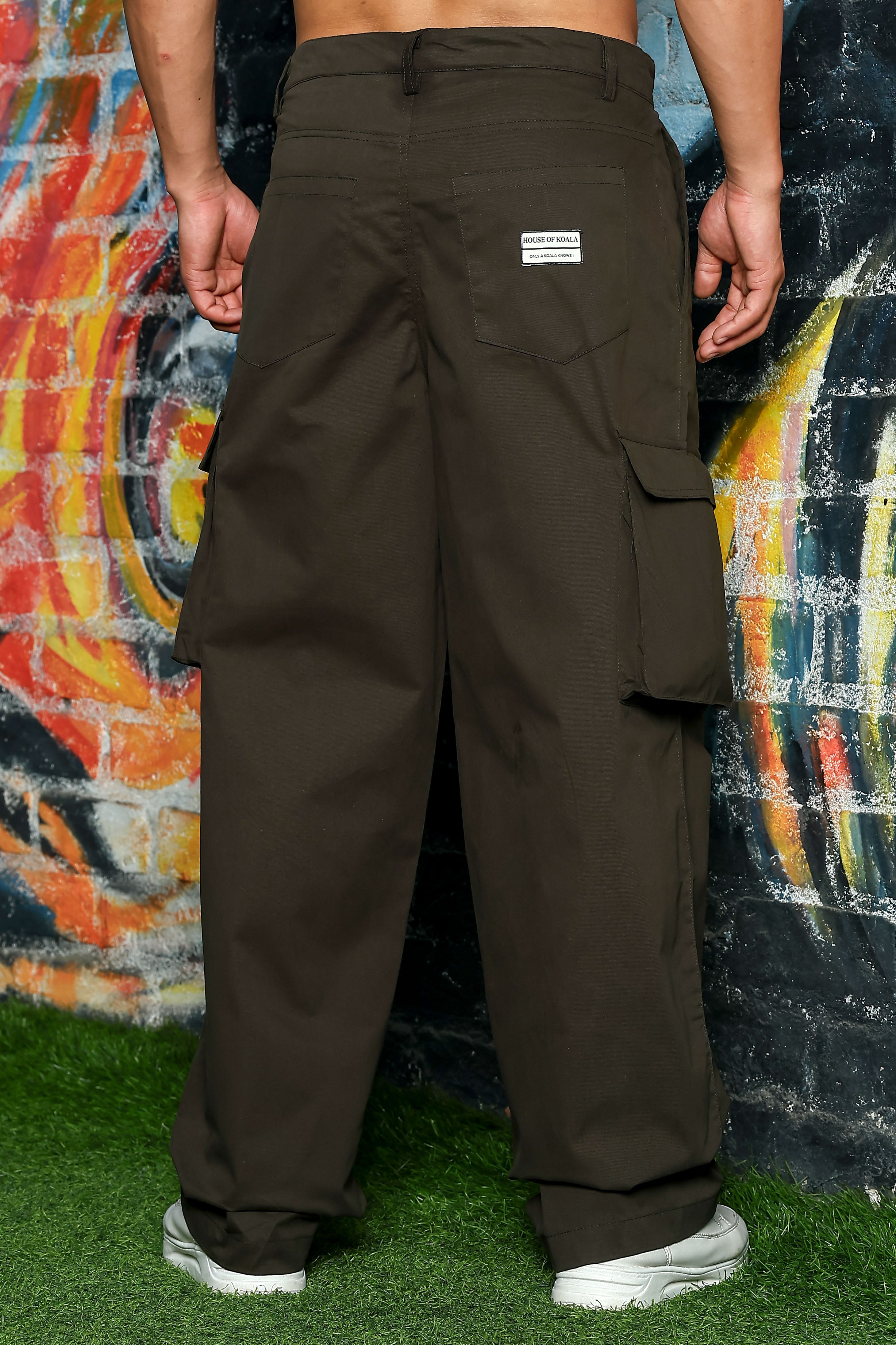 Unisex Baggy fit 6 Pocket Olive Cotton Cargo Trousers