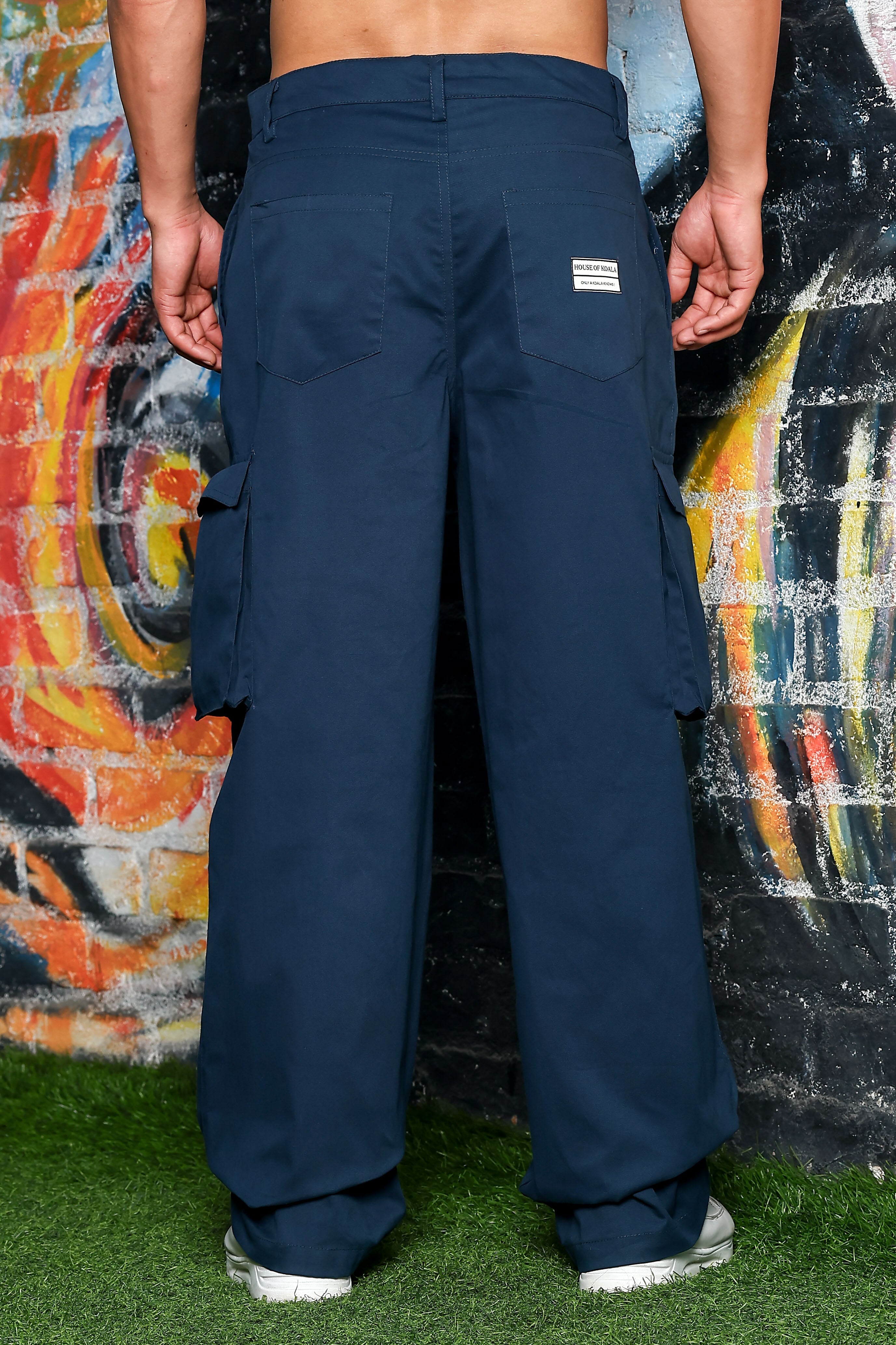 Navy Pure Cotton Baggy fit 6 Pocket Cargo Trousers – House of Koala