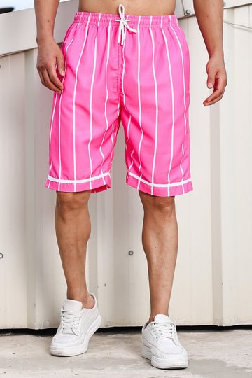 Pink Striped Mid Rise All-Day Comfort Shorts