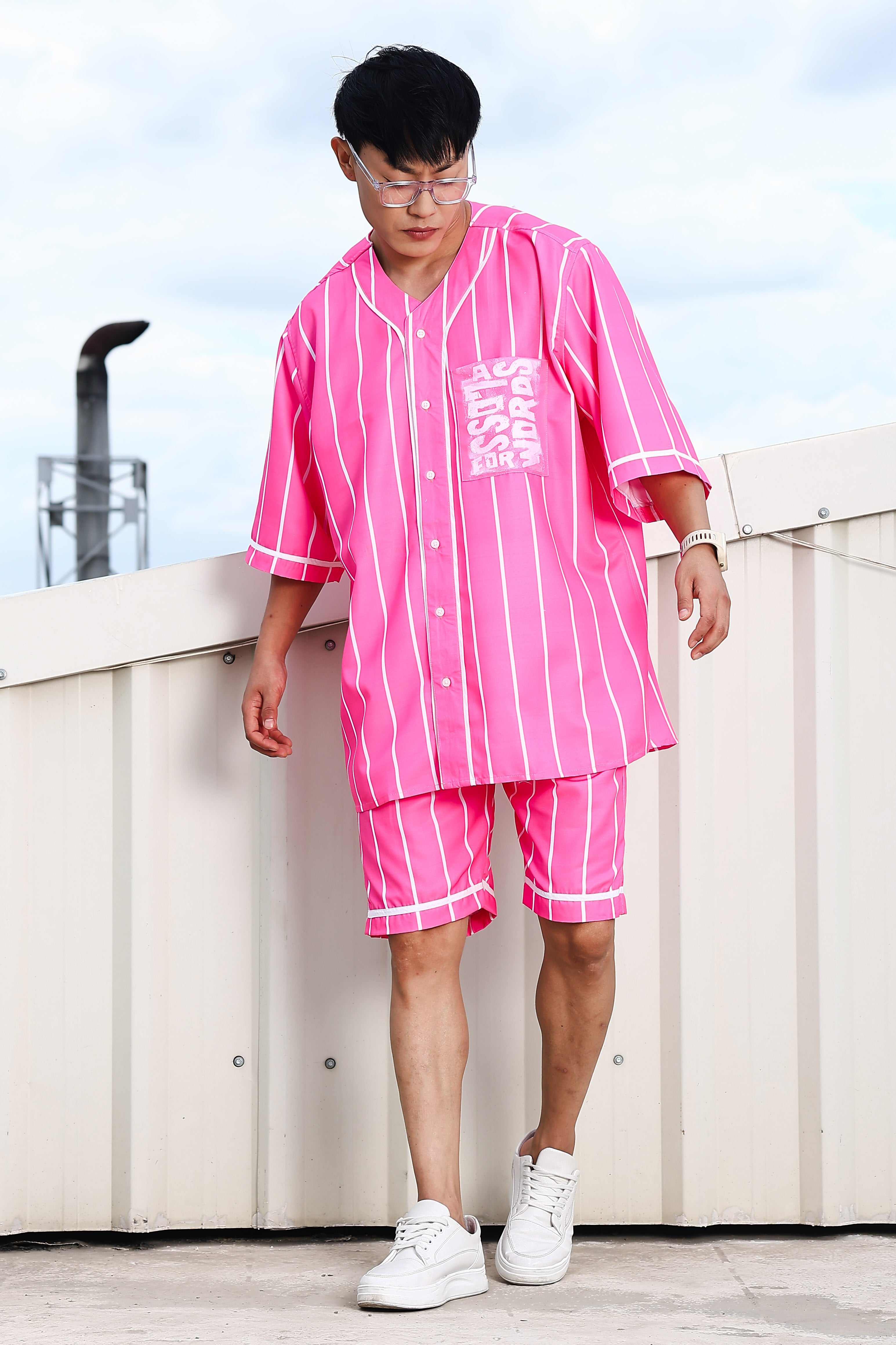 Pink Striped Mid Rise All-Day Comfort Shorts