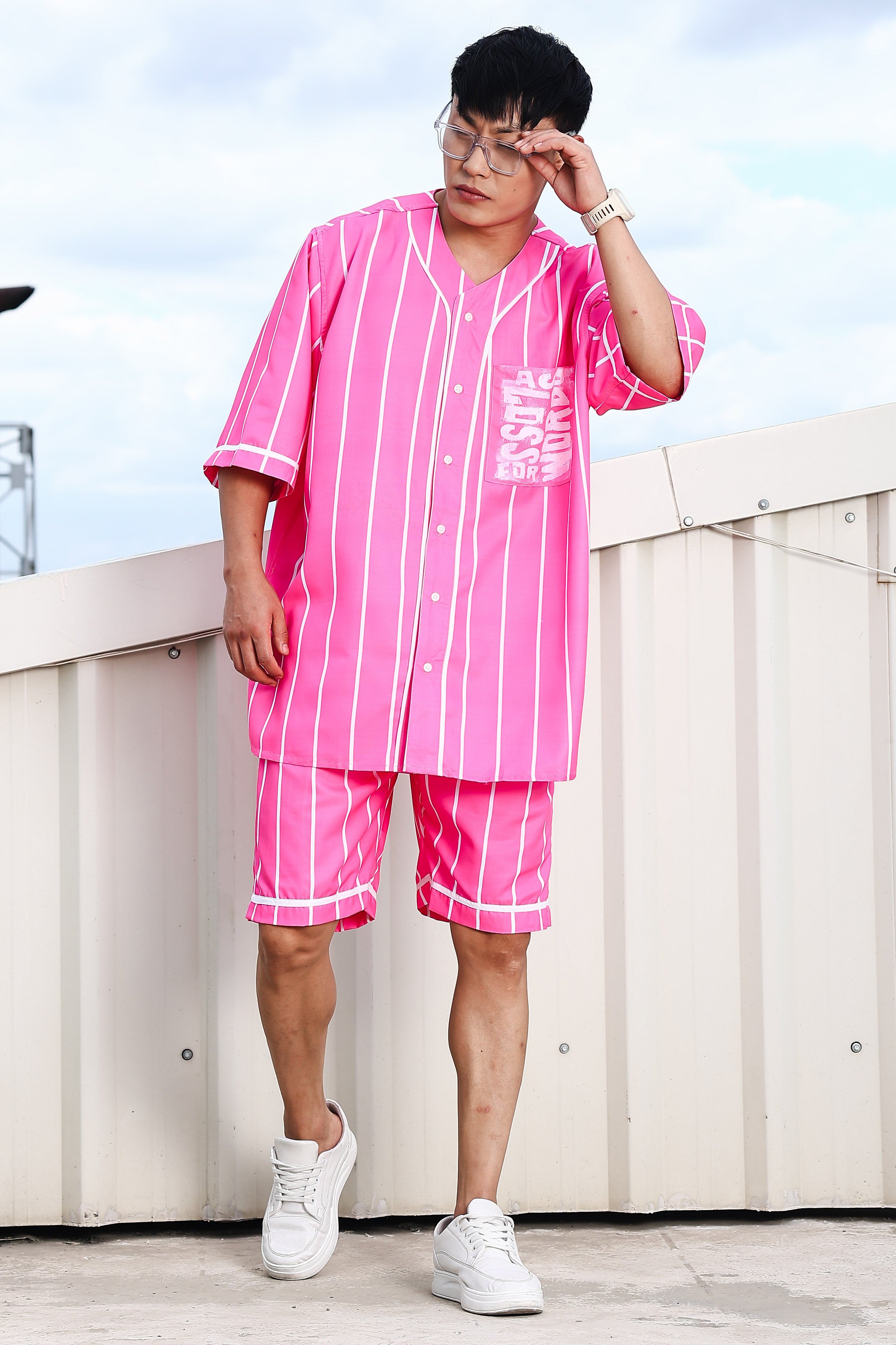 Pink Striped Mid Rise All-Day Comfort Shorts