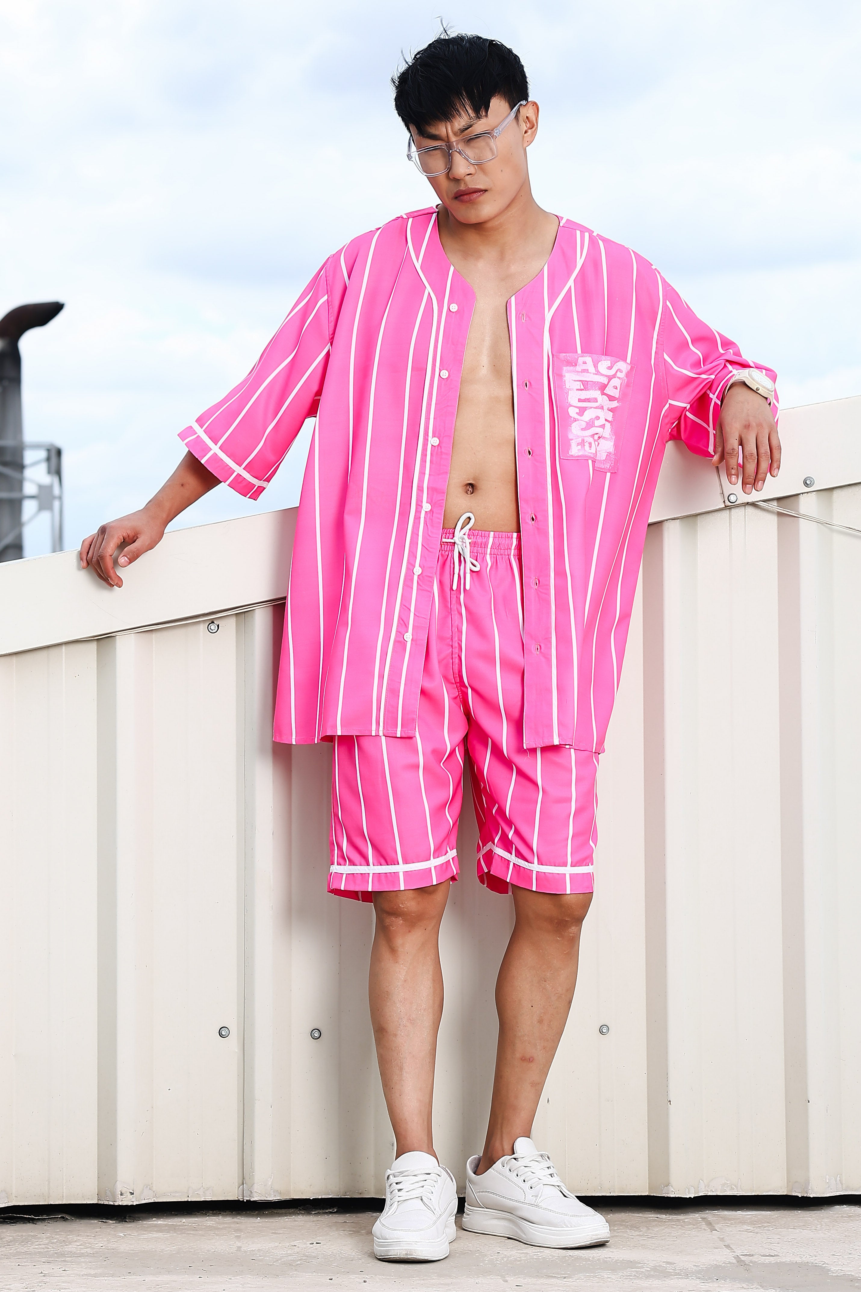 Pink Striped Mid Rise All-Day Comfort Shorts