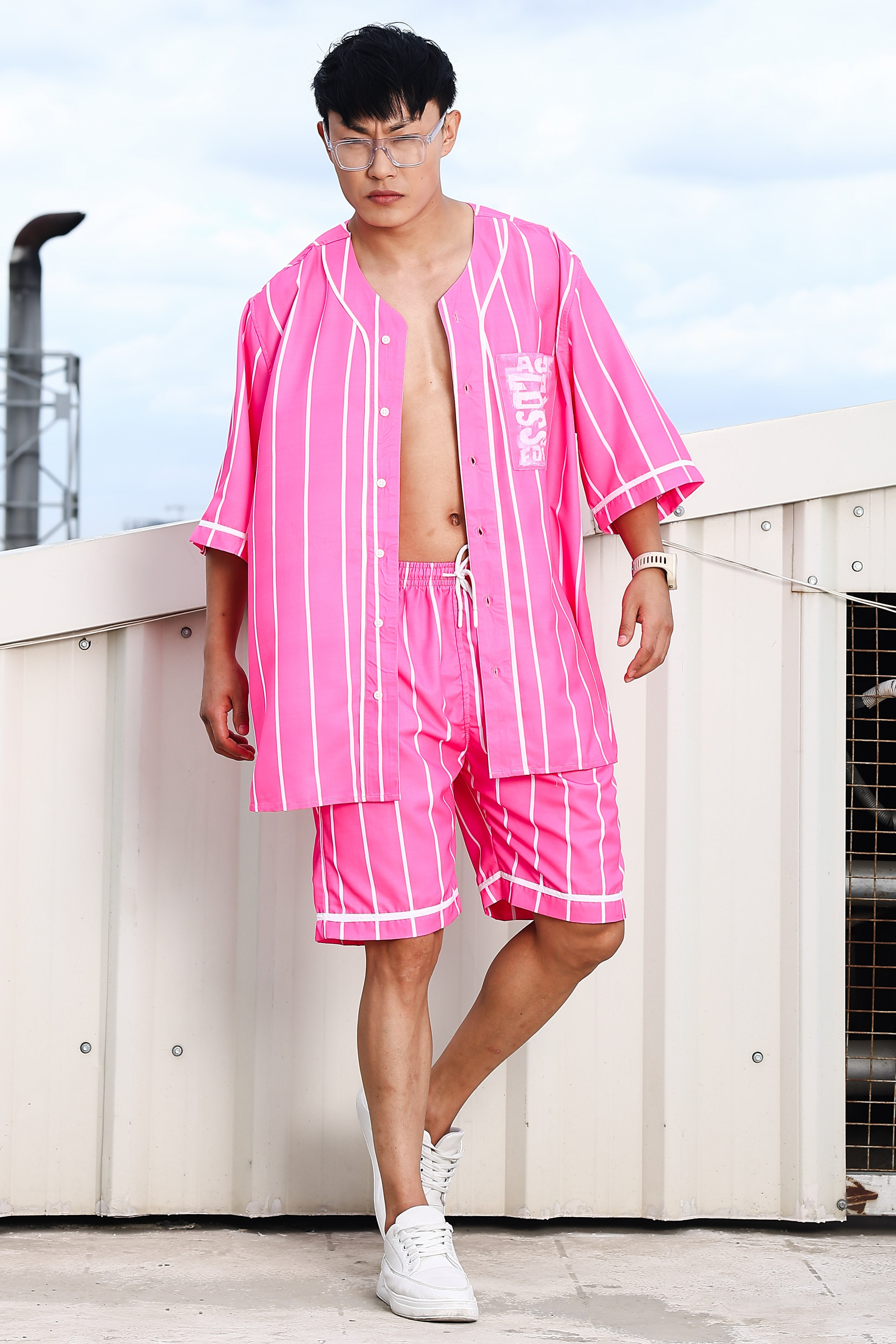 Pink Striped Mid Rise All-Day Comfort Shorts