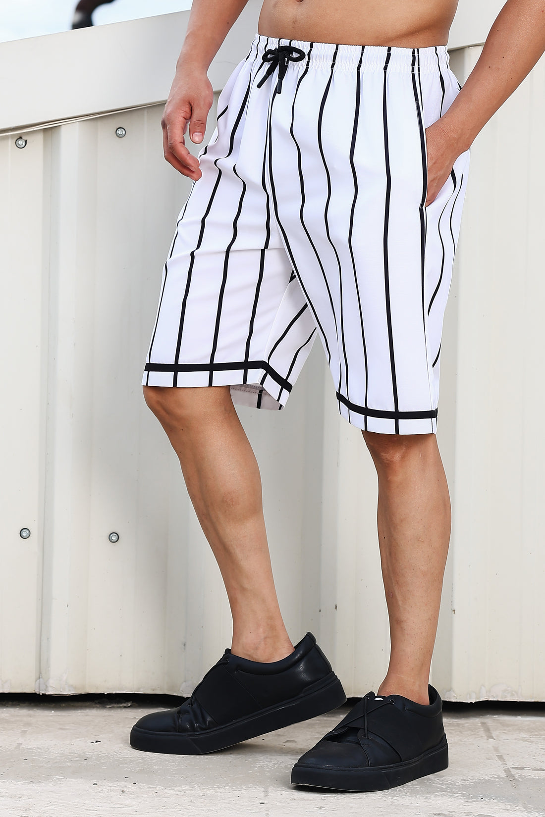 White Striped Mid Rise All-Day Comfort Shorts