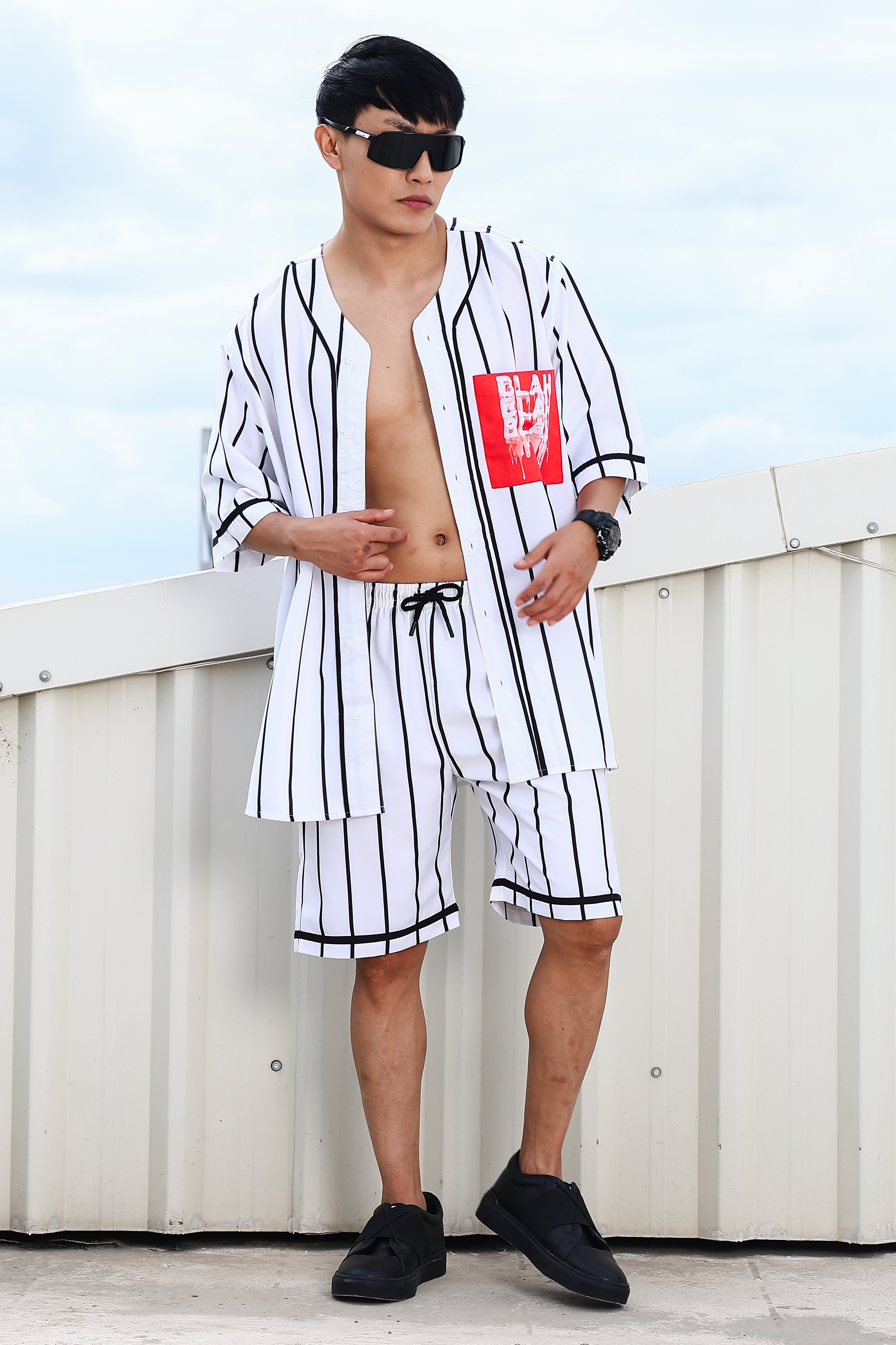 White Striped Mid Rise All-Day Comfort Shorts