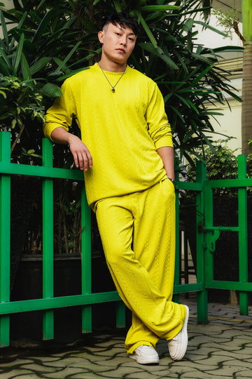 Neon Green Textured Oversized Heavy Duty Sweatshirt &Trackpant Co-ord Set