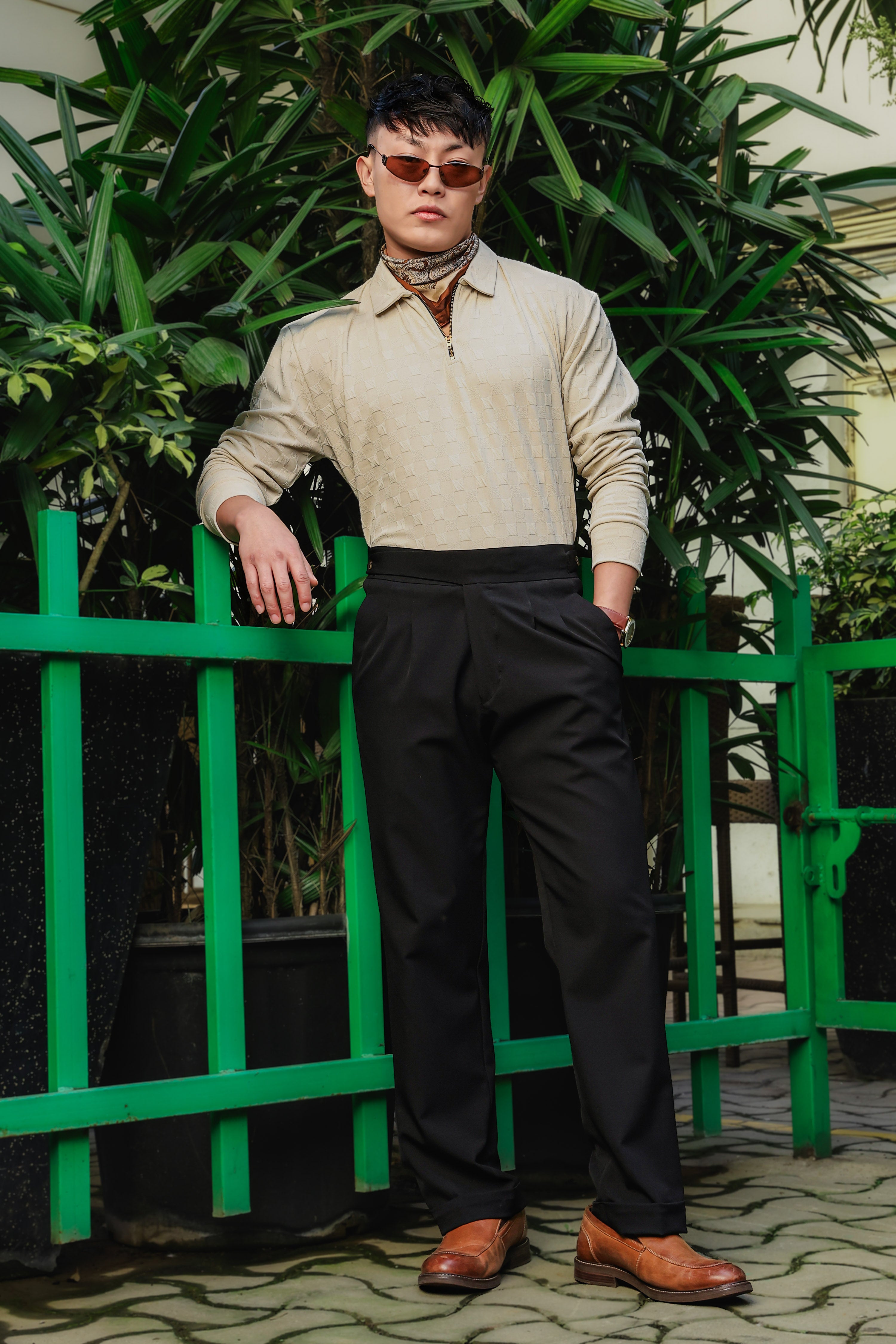 Off-White Solid Textured Cable Knit Drop-Shoulder Relaxed Fit Polo Neck Full Sleeve T-Shirt