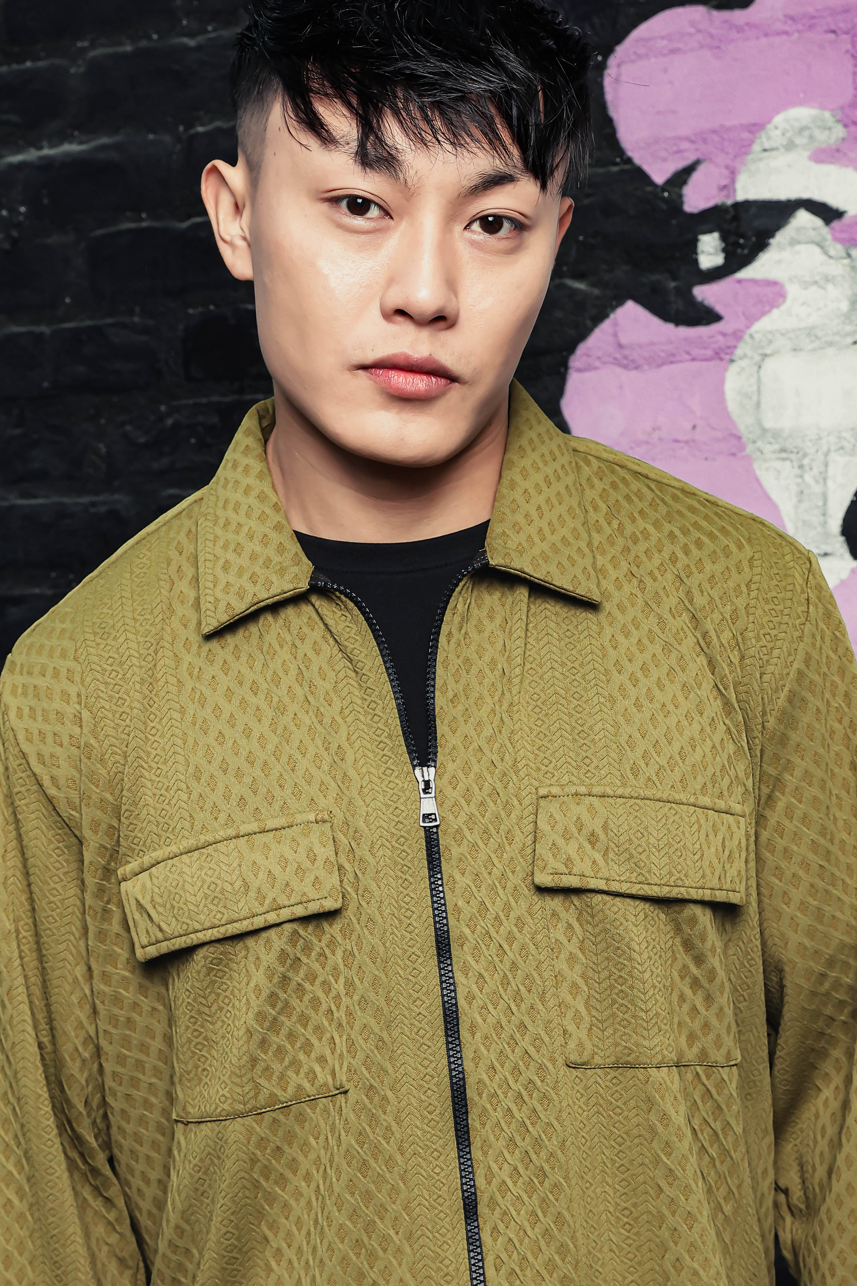 Olive Textured Drop-Shoulder Relaxed Fit Shirt Zipper Shacket