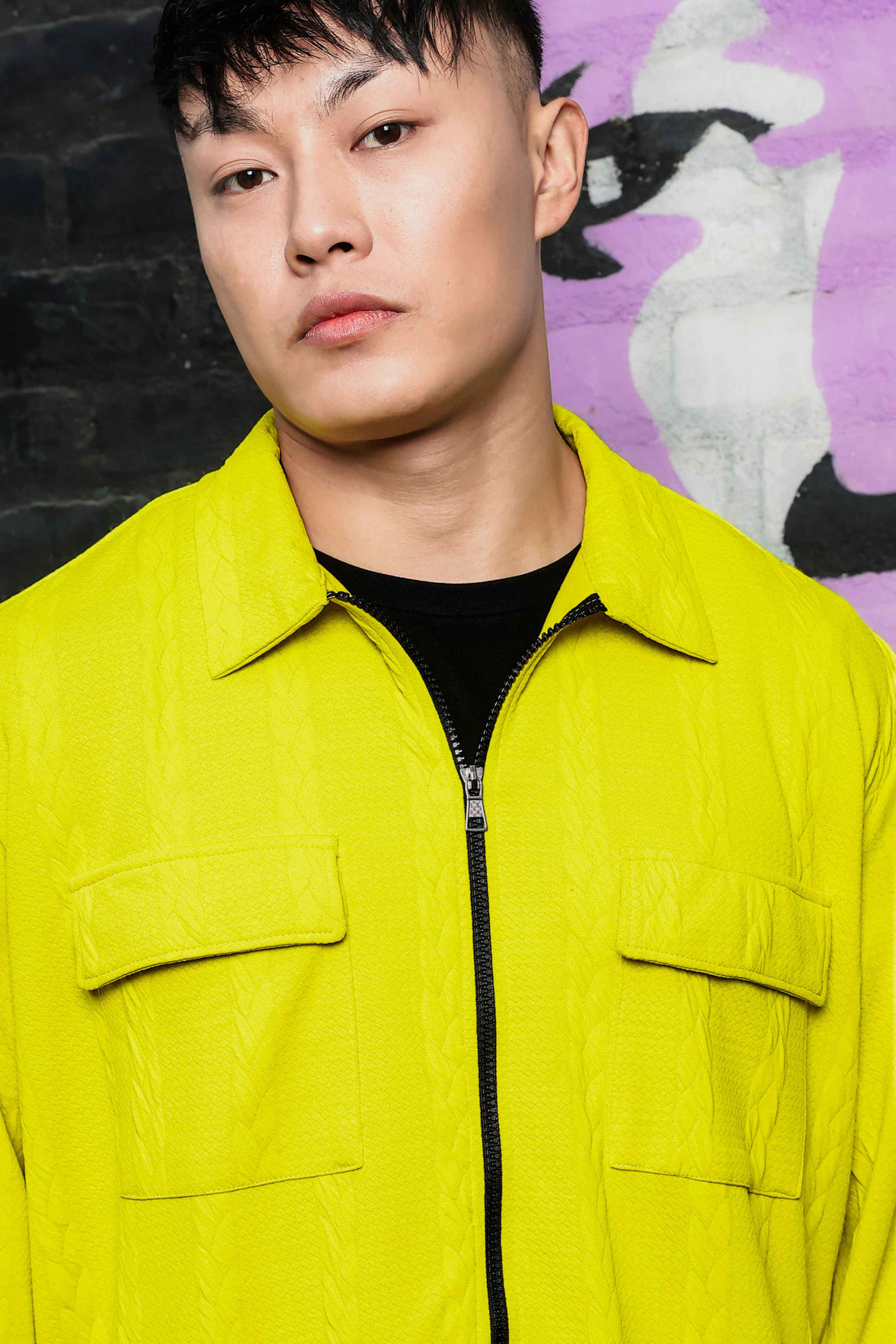 Neon Green Textured Oversized Heavy Duty Zipper Shacket &Trackpant Co-ord Set