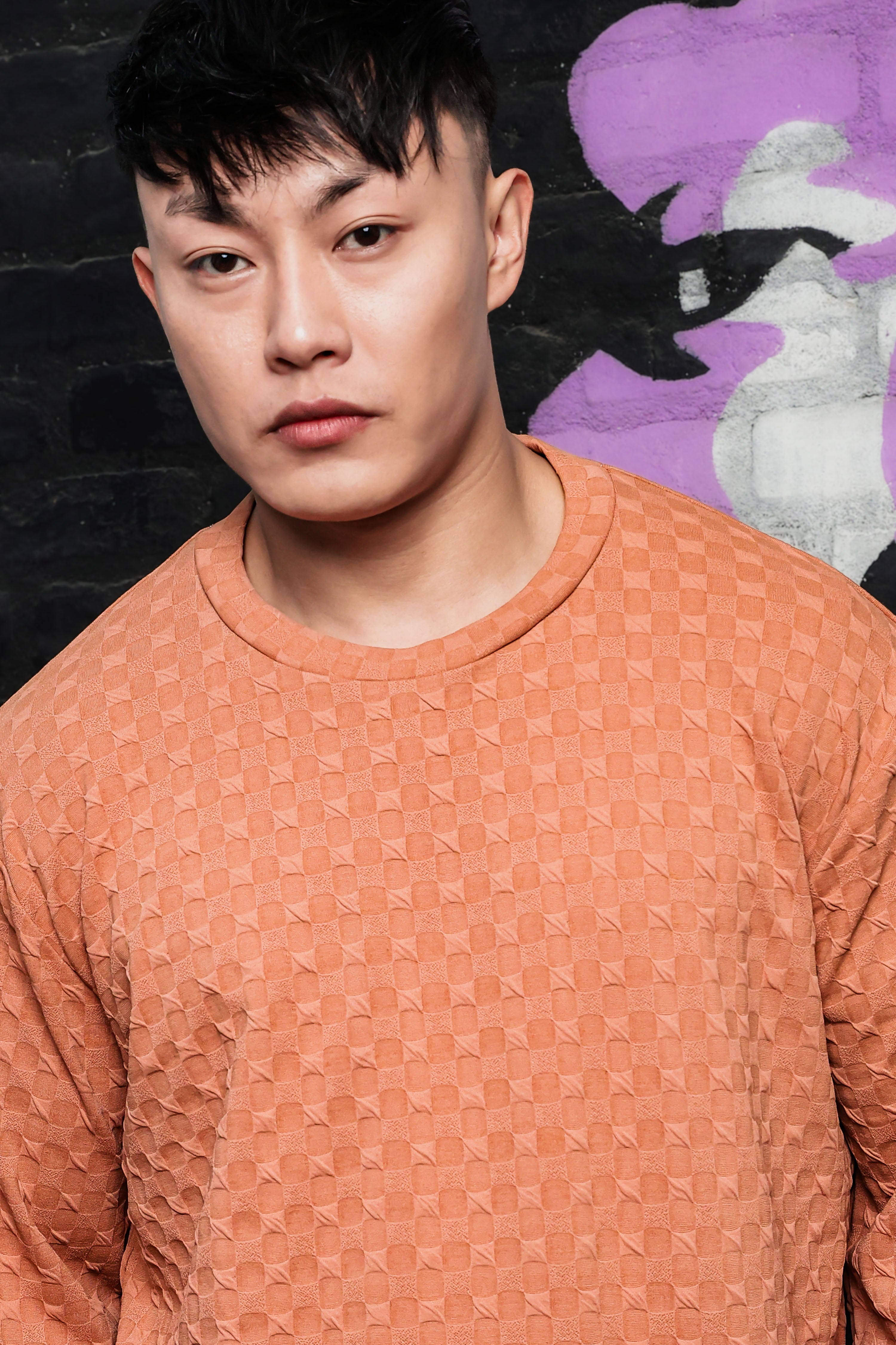 Brown Solid Textured Knitted Drop-Shoulder Relaxed Fit Pullover Sweatshirt