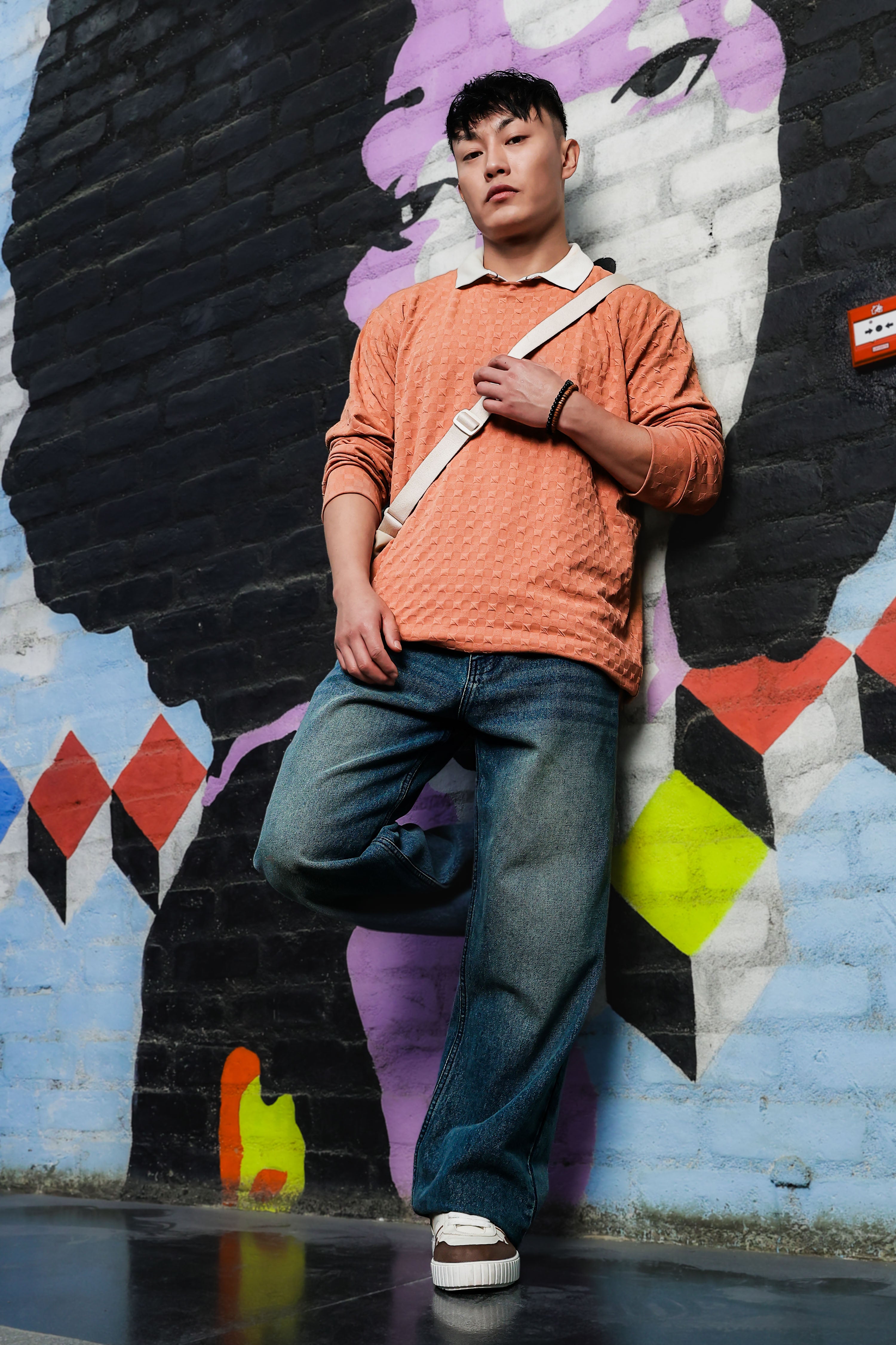 Brown Solid Textured Knitted Drop-Shoulder Relaxed Fit Pullover Sweatshirt