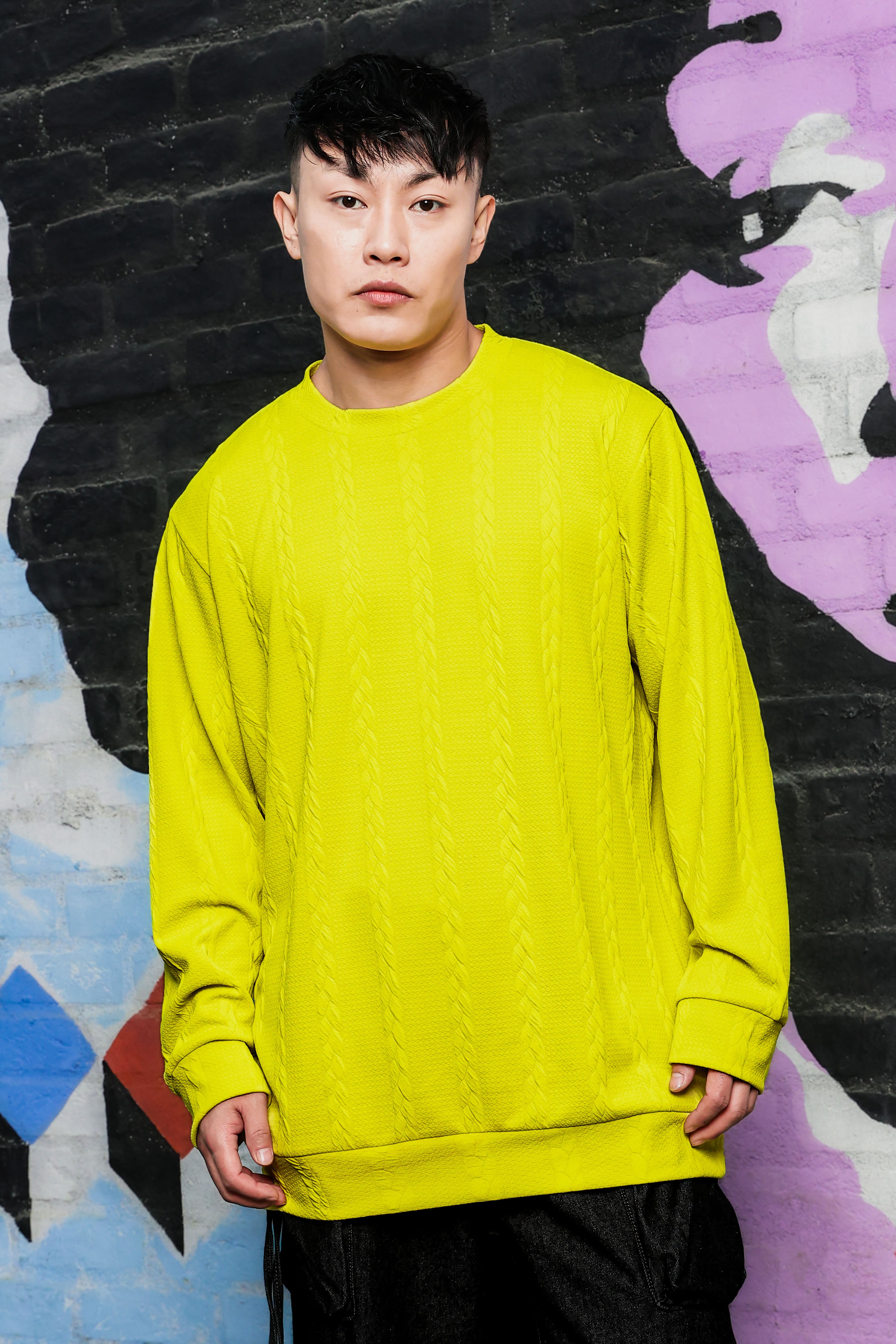 Neon Green Textured Oversized Heavy Duty Sweatshirt &Trackpant Co-ord Set