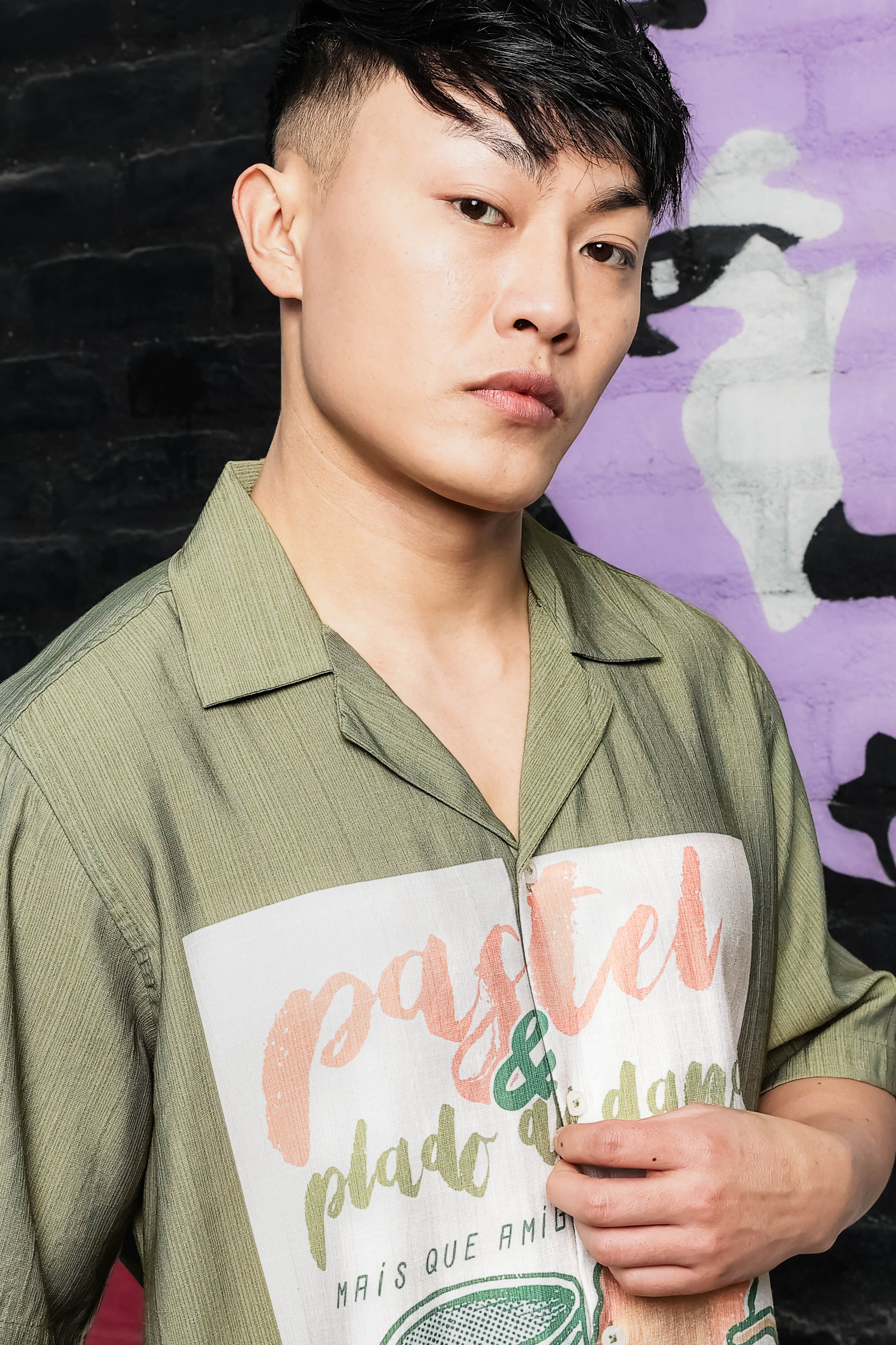 Men Placement Print Olive Classic Relaxed Fit Resort Shirt