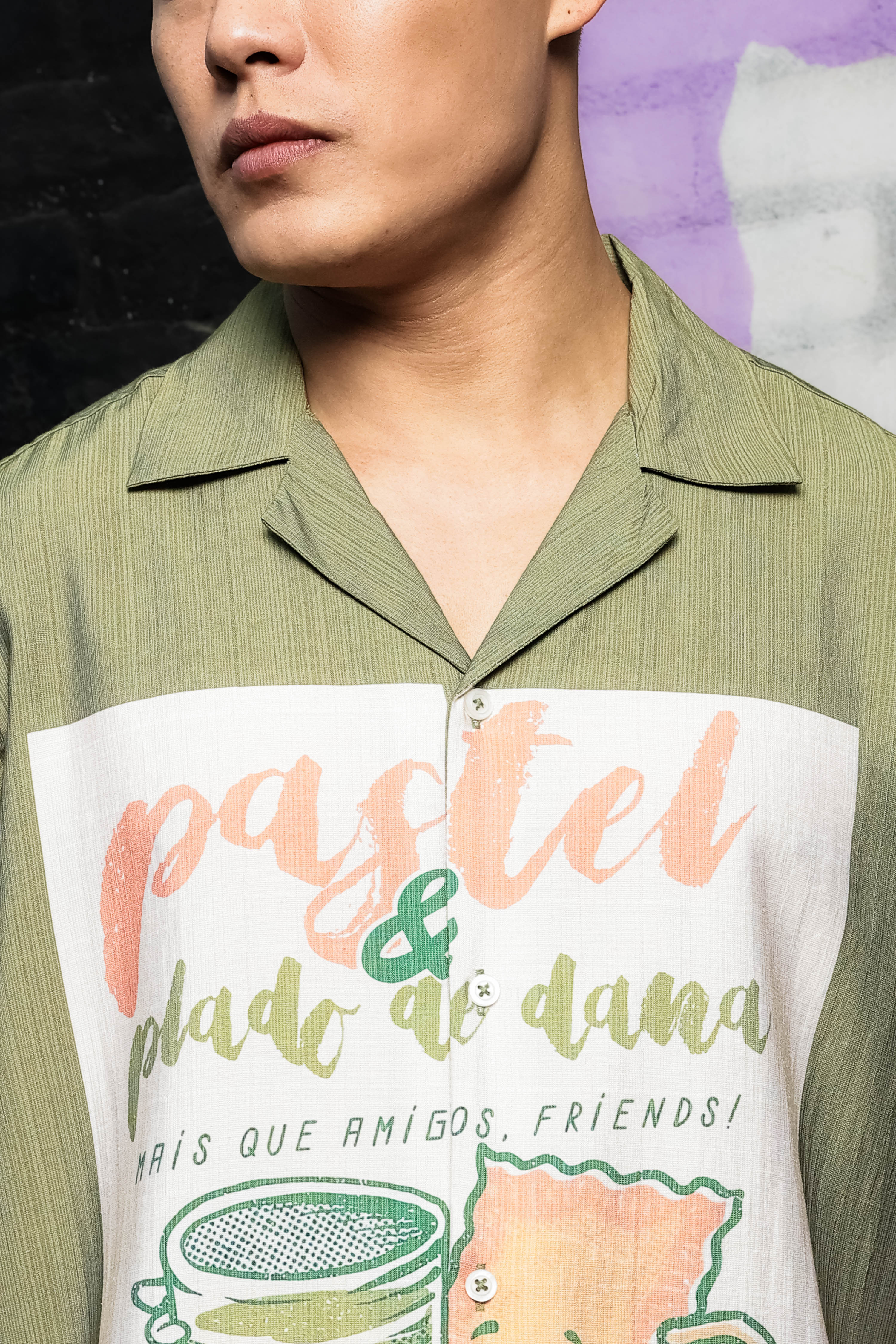 Olive Viscose Resort Printed Cuban Shirt & All Day Lounge Pant Relaxed Fit Co-Ord Set