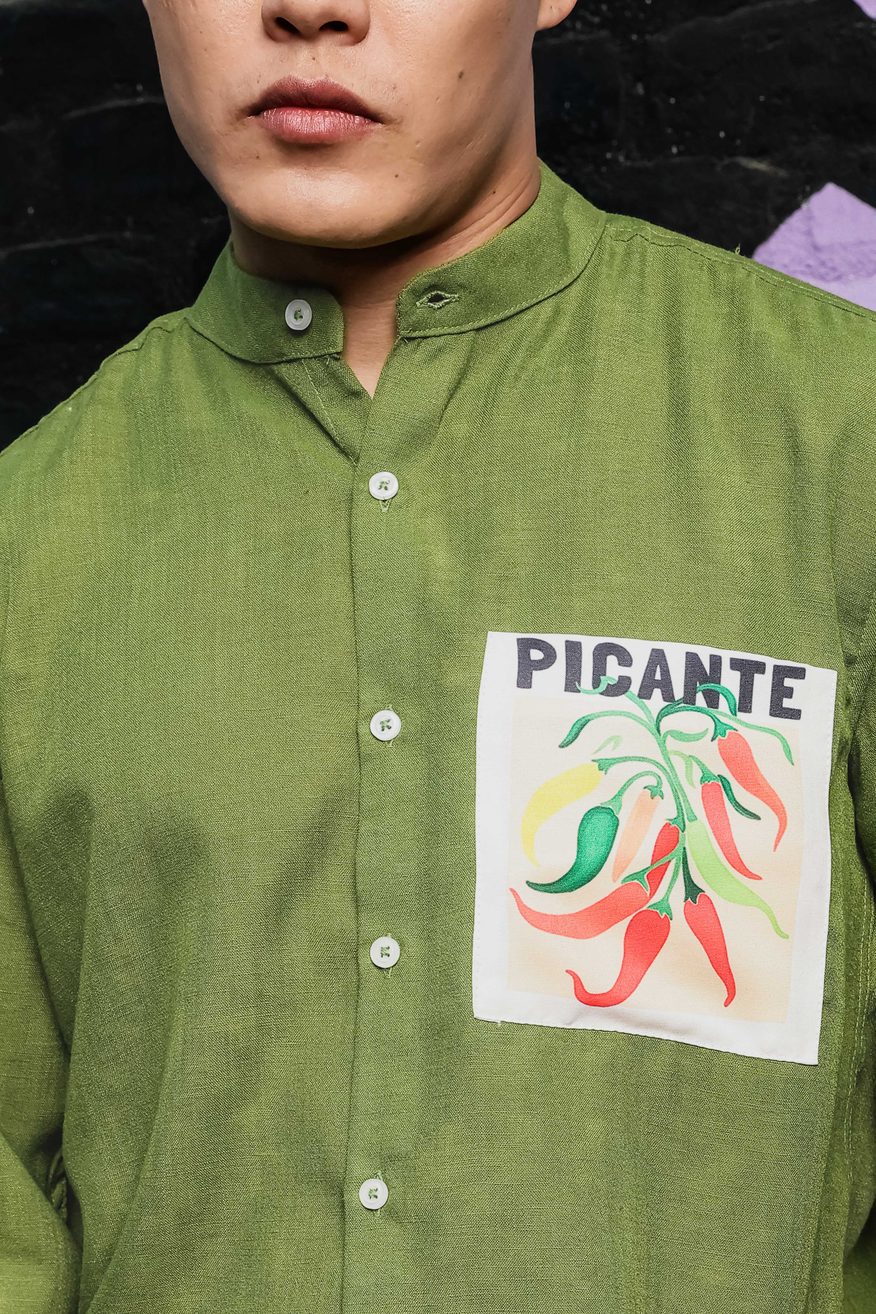 Olive-Matcha Linen Blend Casual Relaxed Fit Mandarin Collar Shirt & All Day Pants Co-Ord Set