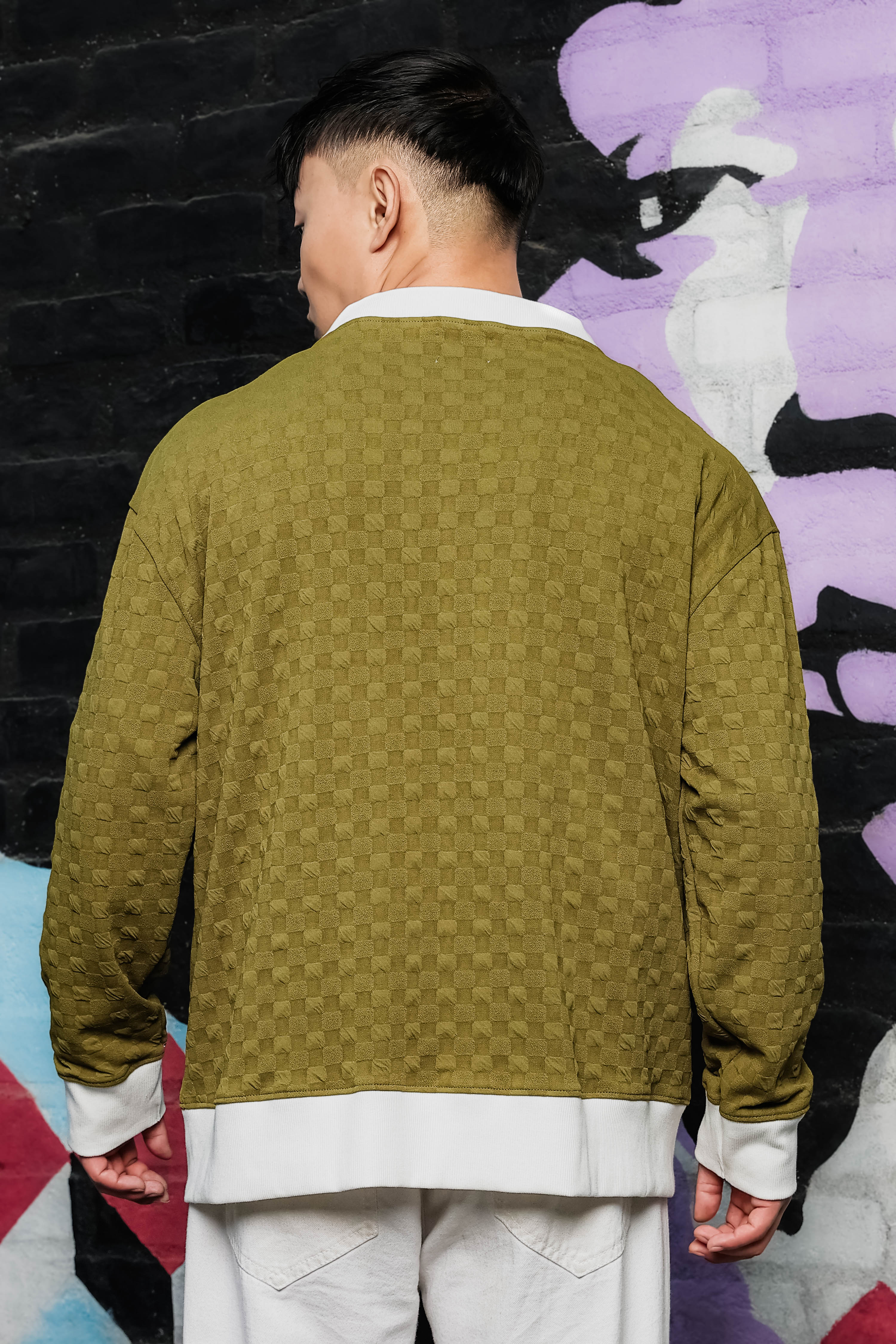 Olive Textured & Self Design V-Neck Knitted Cardigan