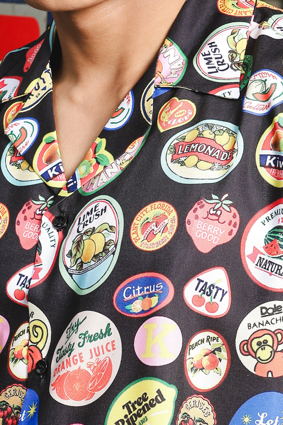 Black Quirk Stamp Printed  Classic Relaxed Fit Resort Shirt