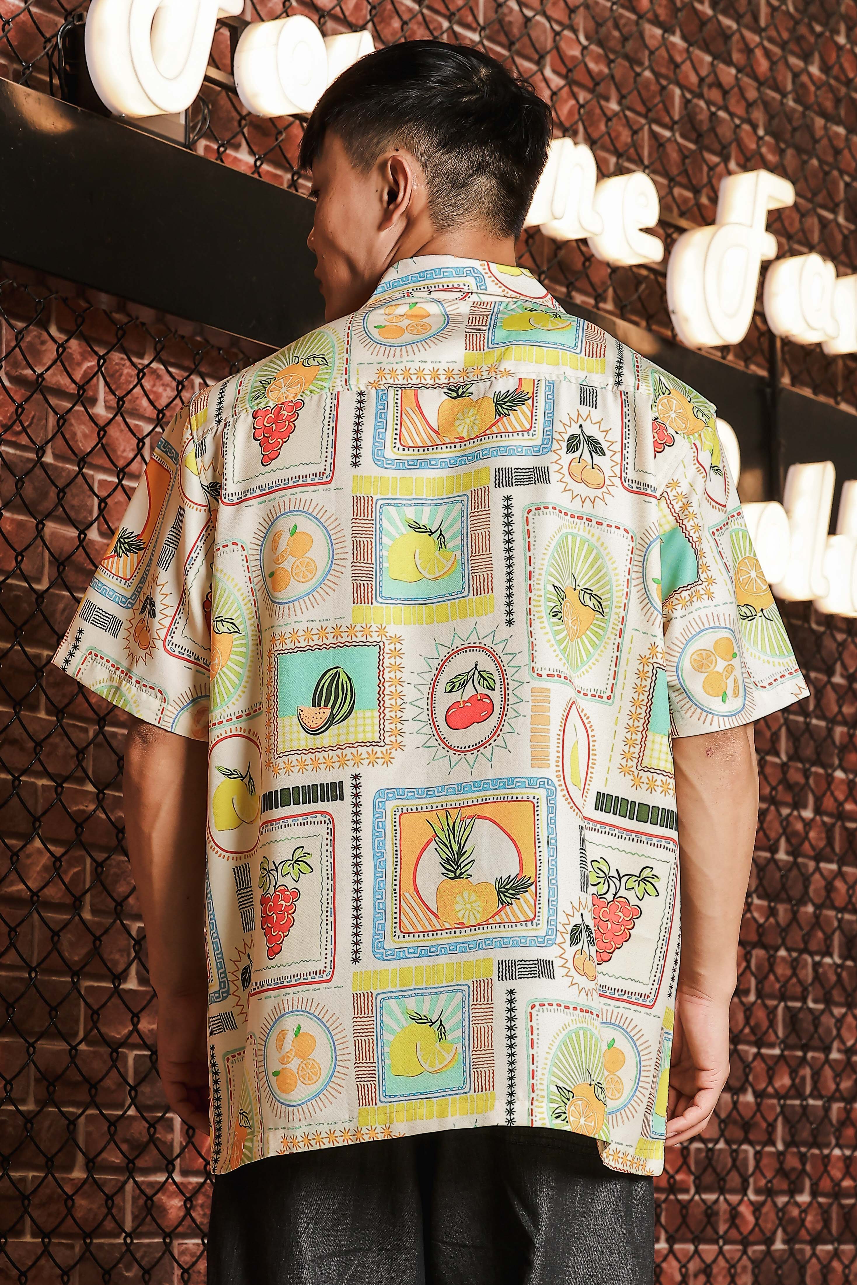 Beige Quirk Tropical Printed  Classic Relaxed Fit Resort Shirt