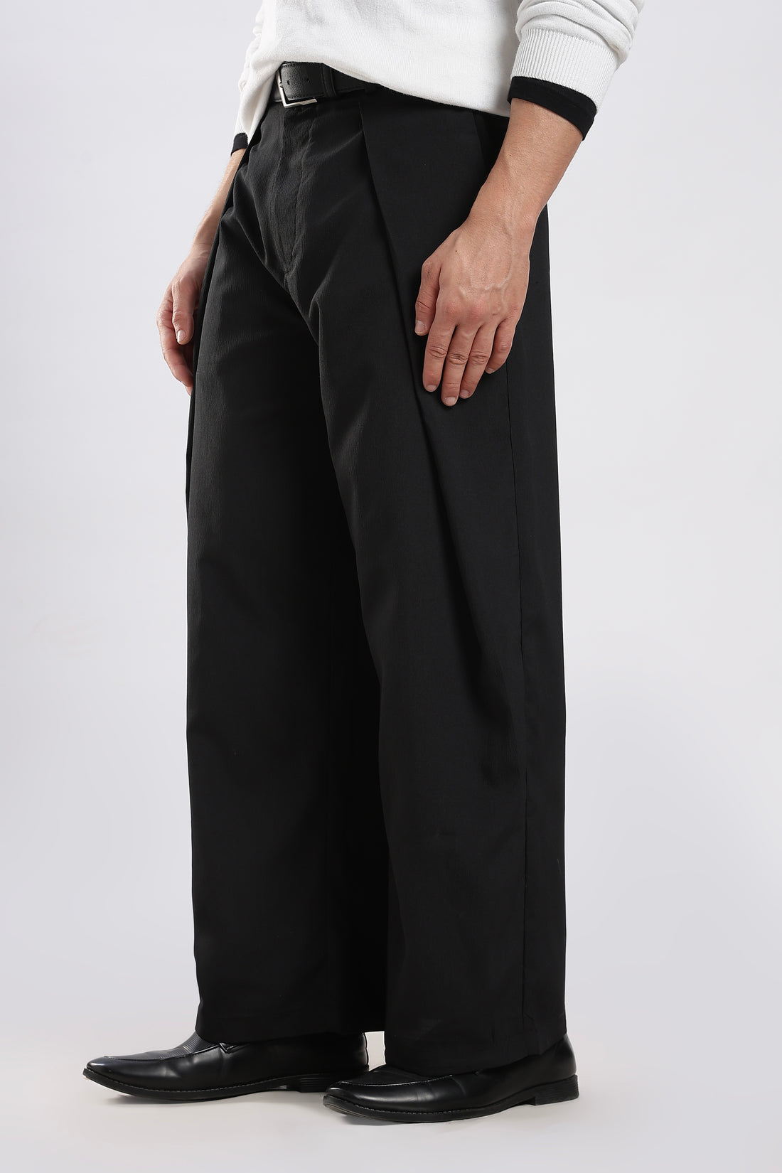 Black Wide Leg Samurai Trousers with Pleated Front
