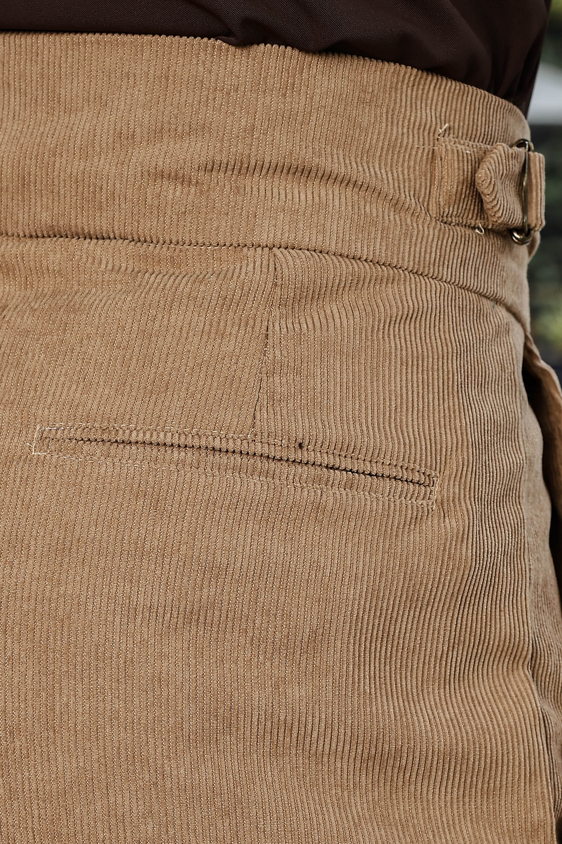 Beige Corduroy Gurkha Trousers with Double Pleated Front