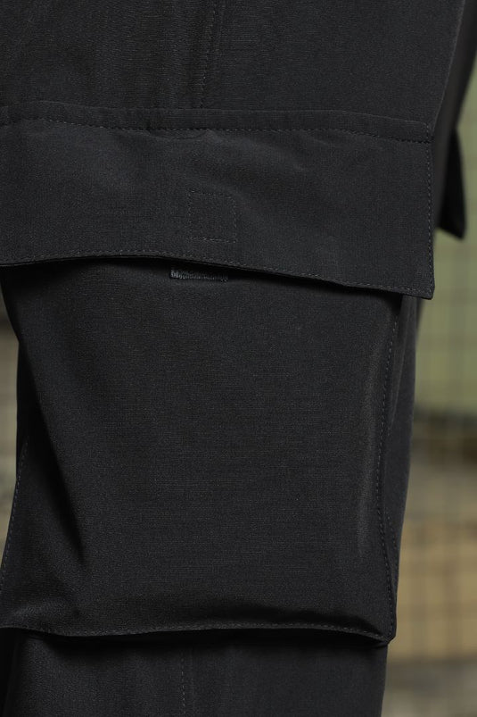 Unisex Baggy Fit Black Parachute Cargo Trousers