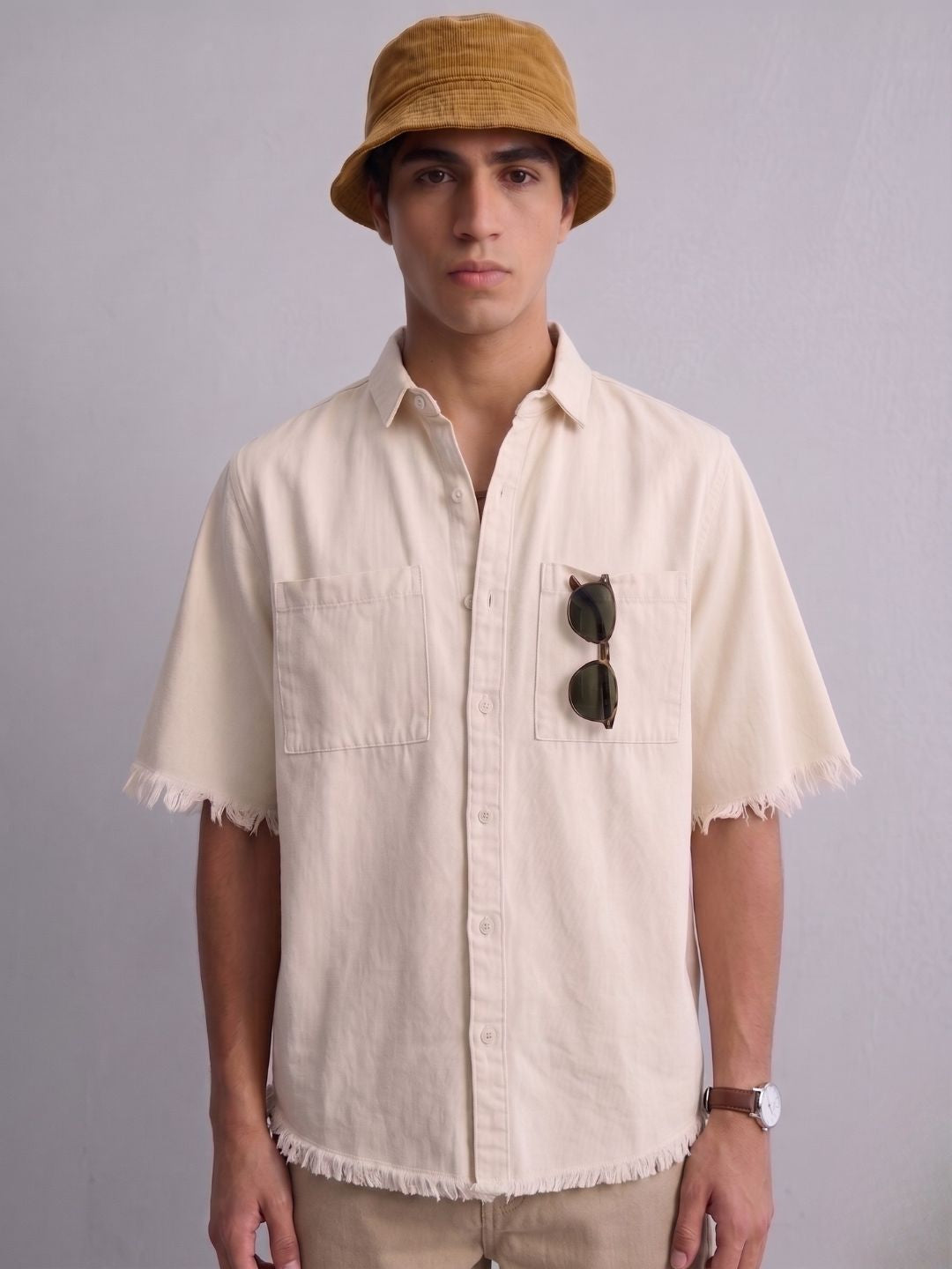 Off-White Raw Edge Oversized Box-Fit Spread Collar Premium Denim Shirt