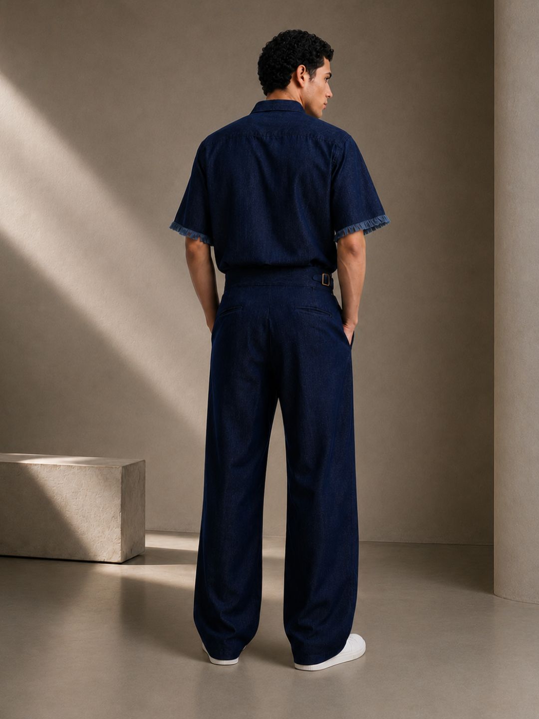 Co-Ord Set Navy Blue Premium Denim Gurkha Pant & Half Sleeve Shirt Relaxed Fit