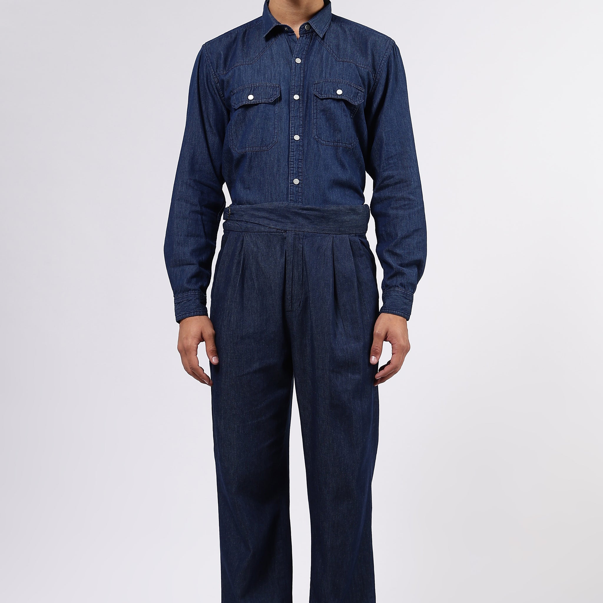 Co-Ord Set Indigo Blue Premium Denim Gurkha Pant & Full Shirt Relaxed Fit