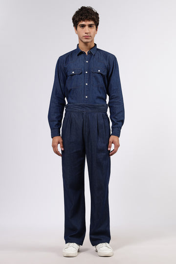 Co-Ord Set Indigo Blue Premium Denim Gurkha Pant & Full Shirt Relaxed Fit