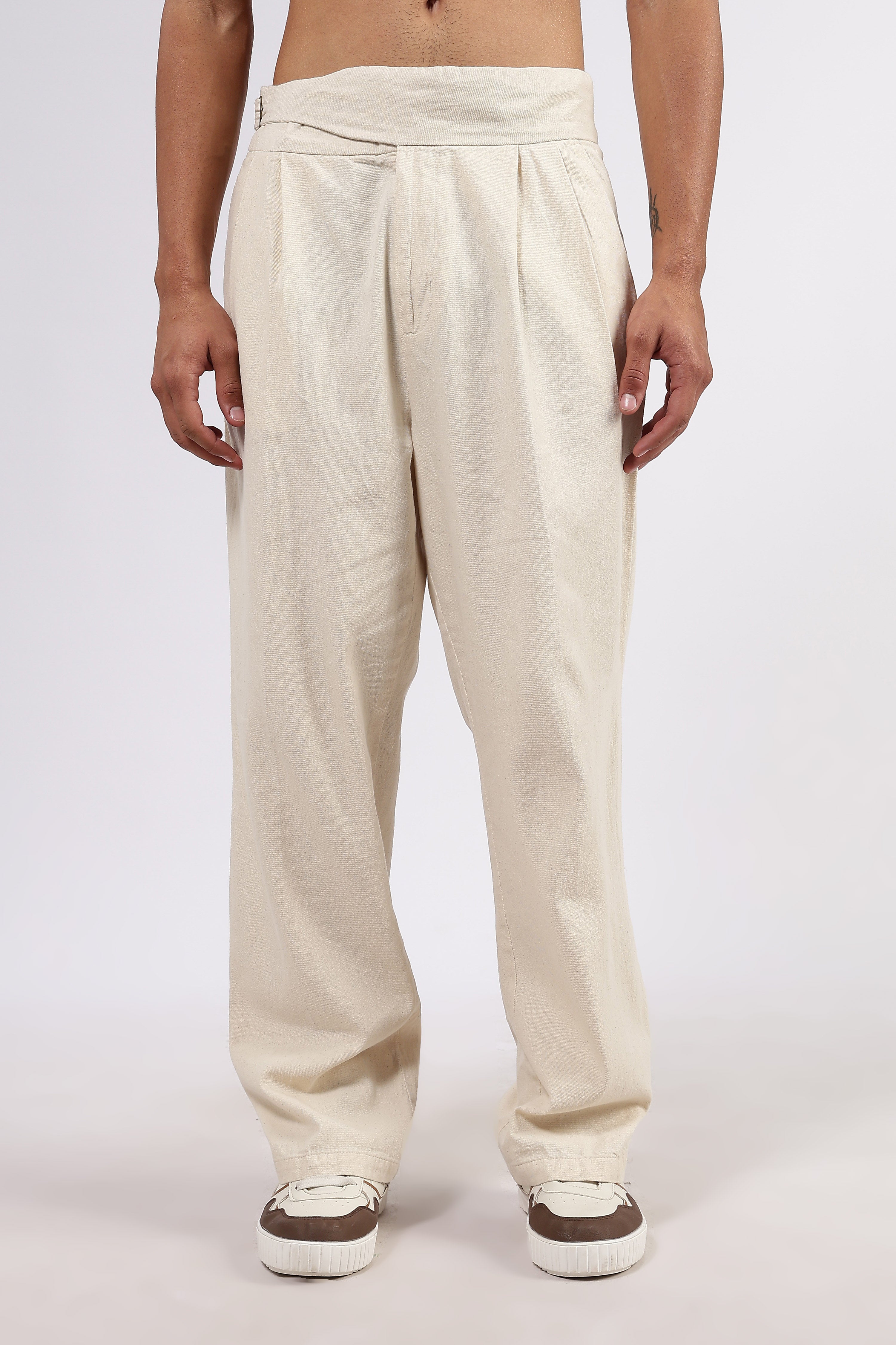 Off-White Premium Denim Gurkha Trousers with Double Pleated Front