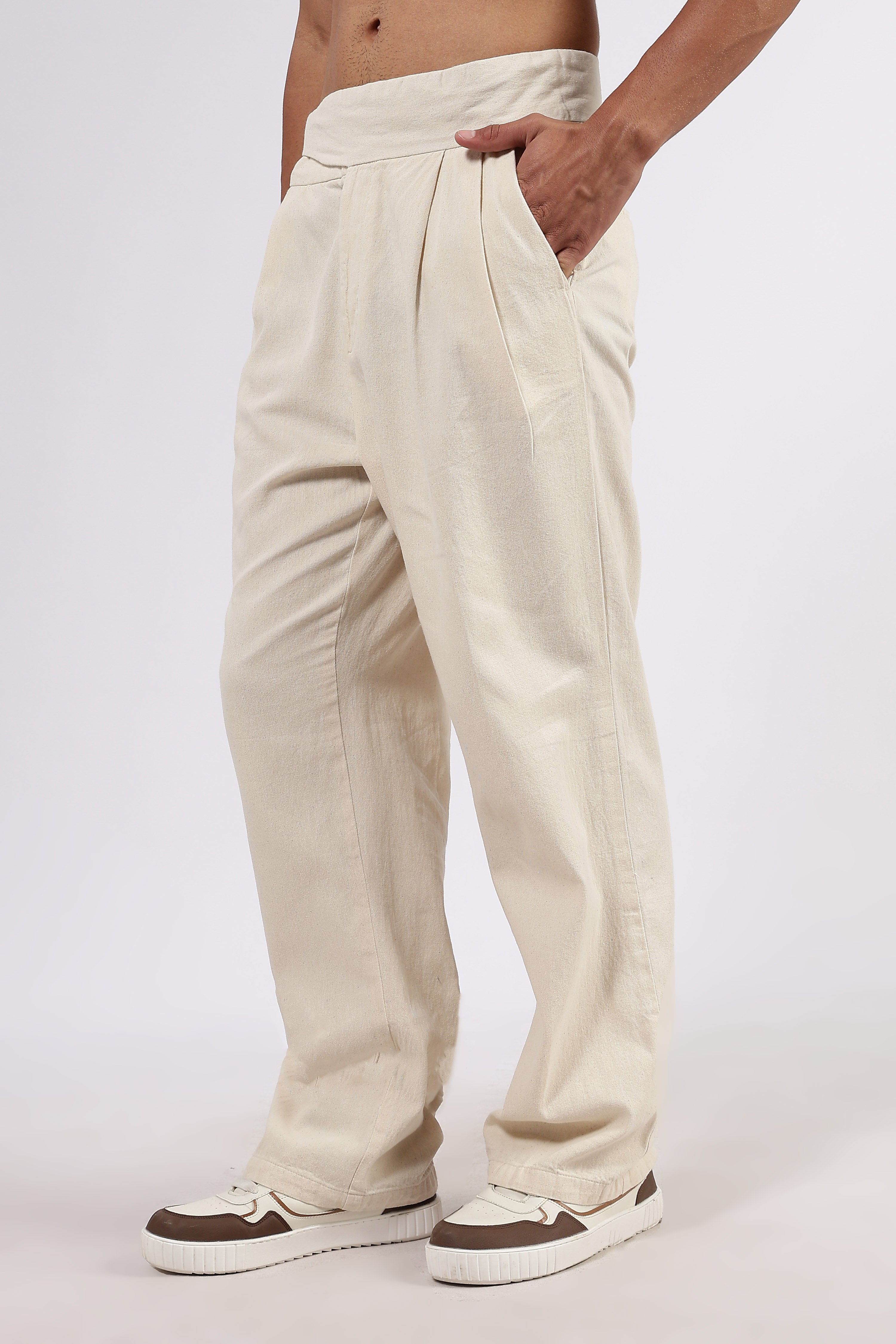 Off-White Premium Denim Gurkha Trousers with Double Pleated Front