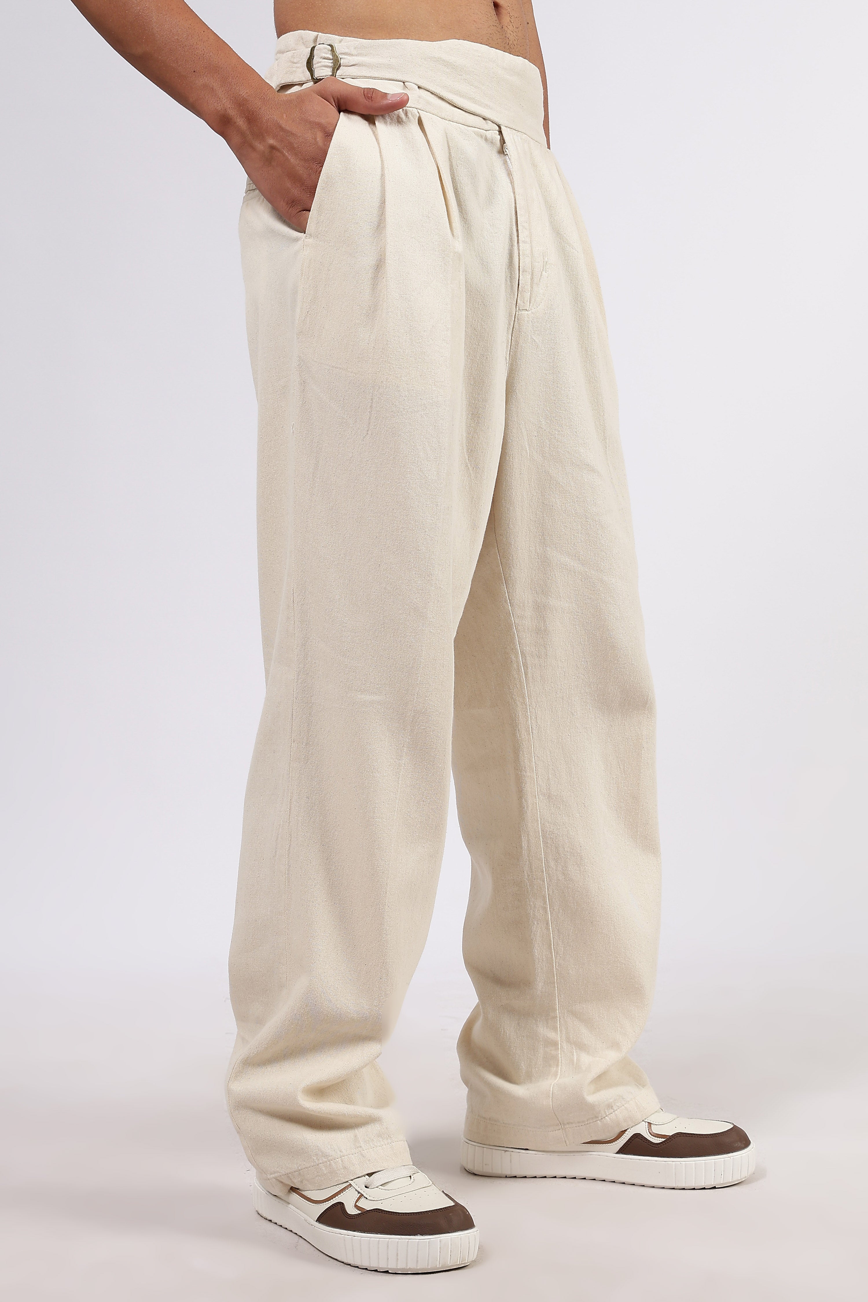 Off-White Premium Denim Gurkha Trousers with Double Pleated Front