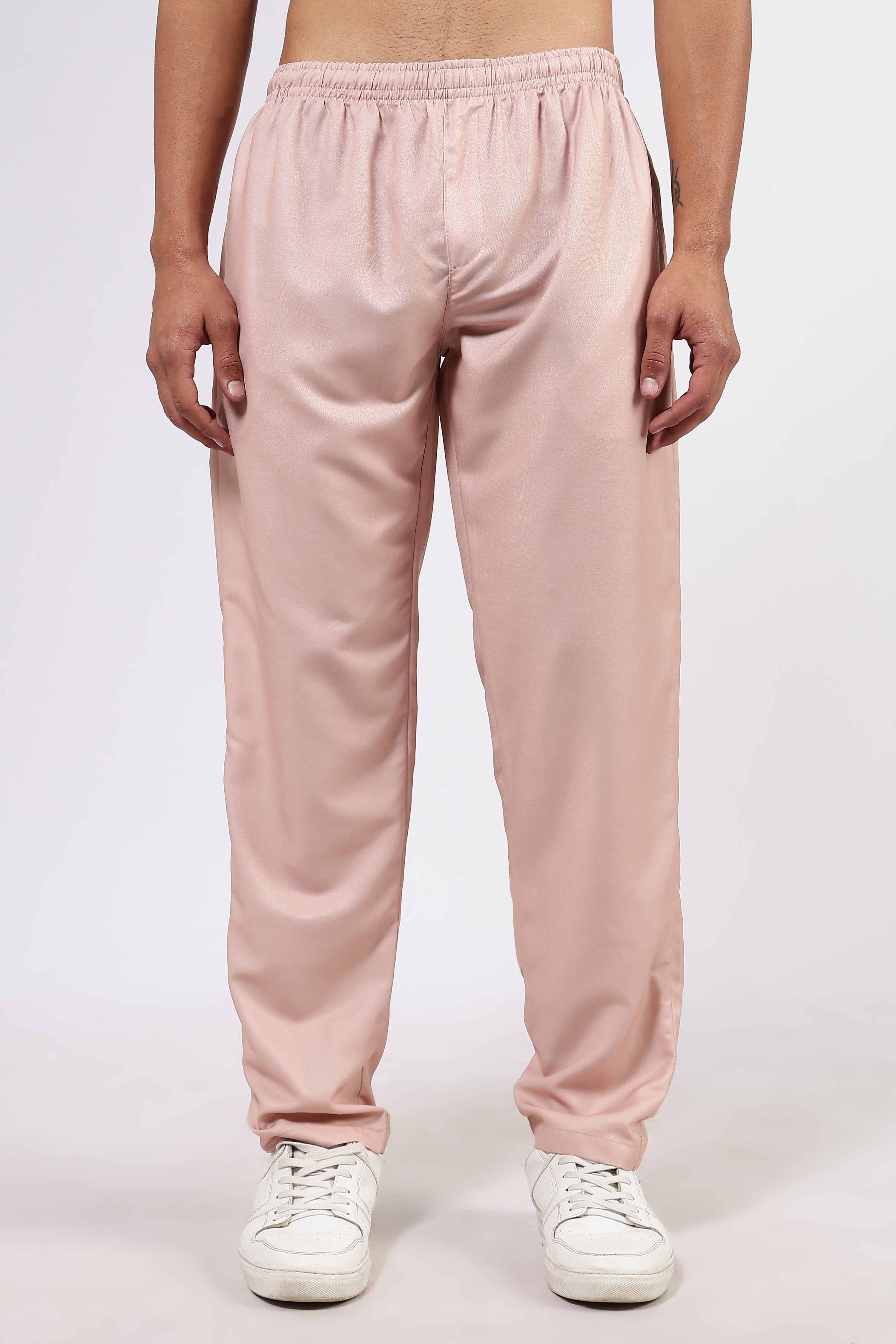 Unisex Peach Solid Mid-Rise All Day Relaxed Fit Pants