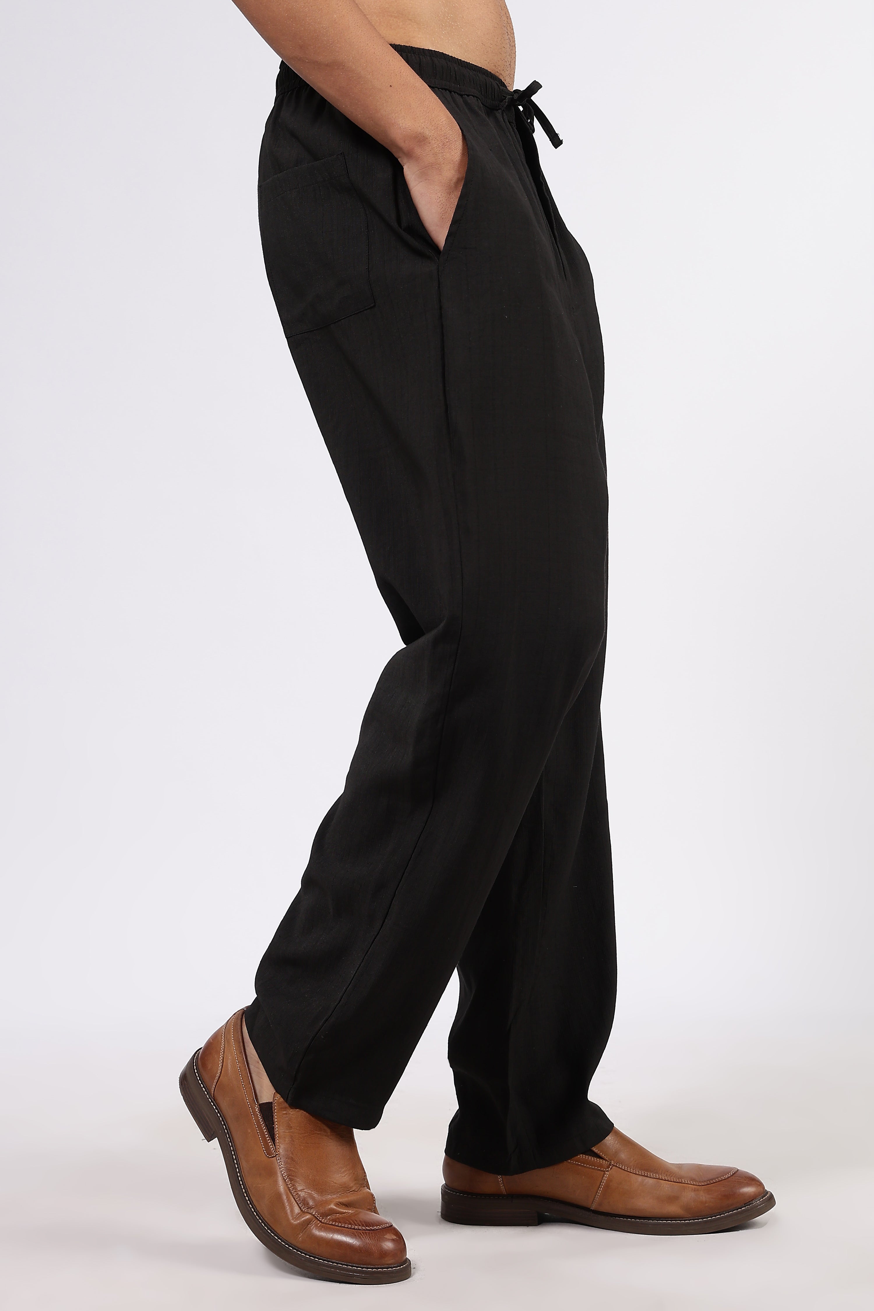 Black Solid Premium Viscose Mid-Rise All Day Relaxed Fit Pants