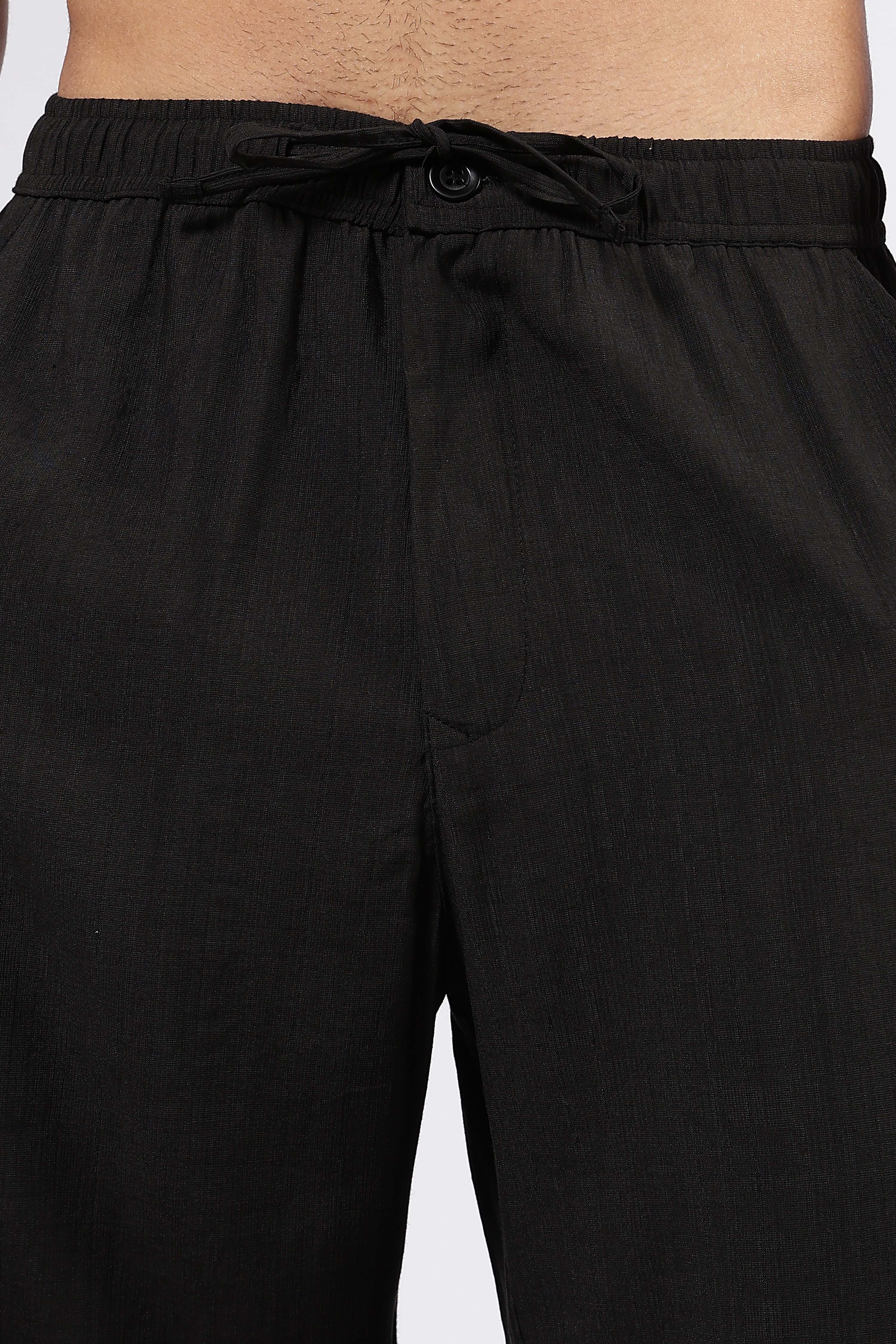 Black Solid Premium Viscose Mid-Rise All Day Relaxed Fit Pants