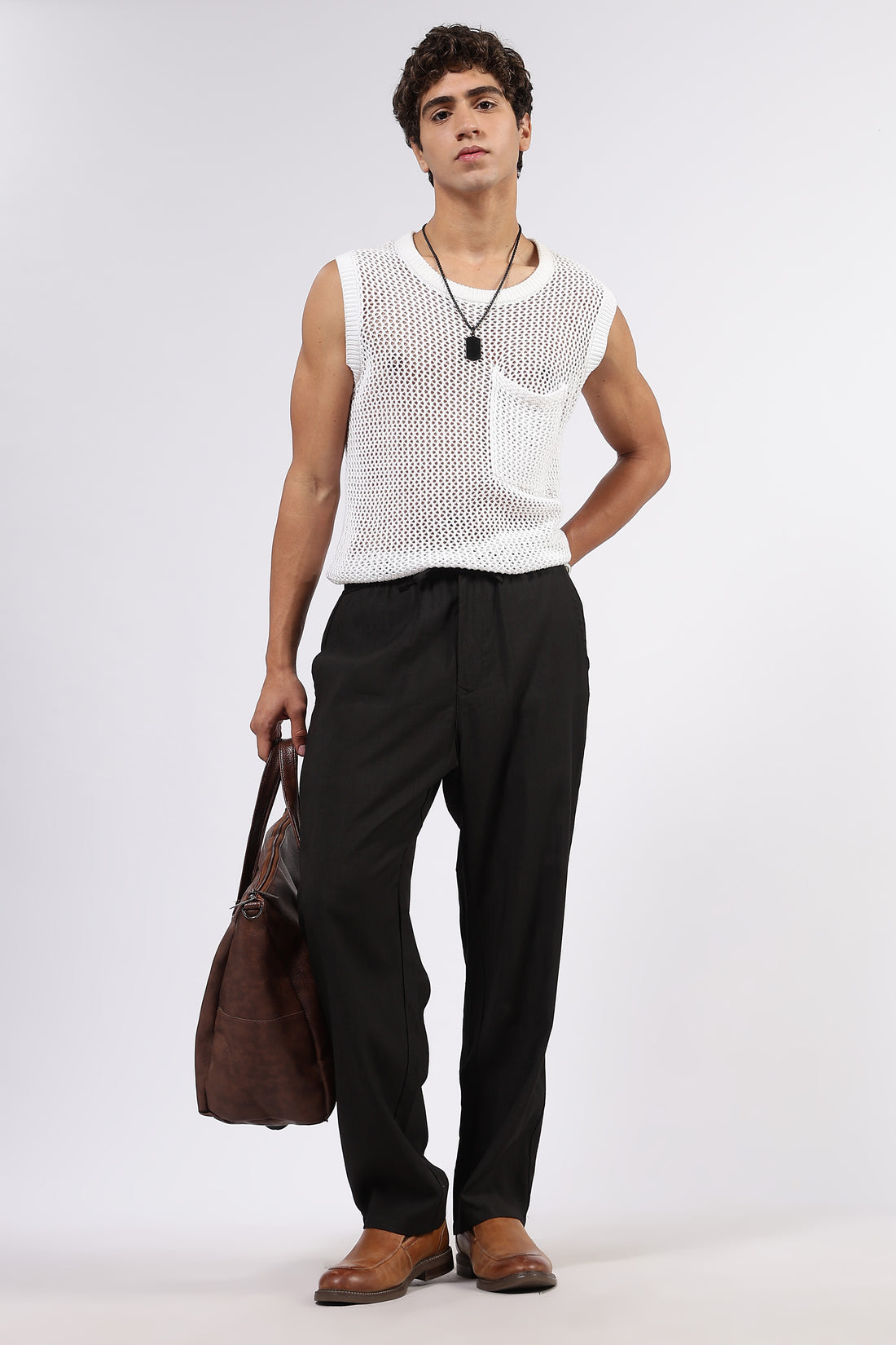 Black Solid Premium Viscose Mid-Rise All Day Relaxed Fit Pants