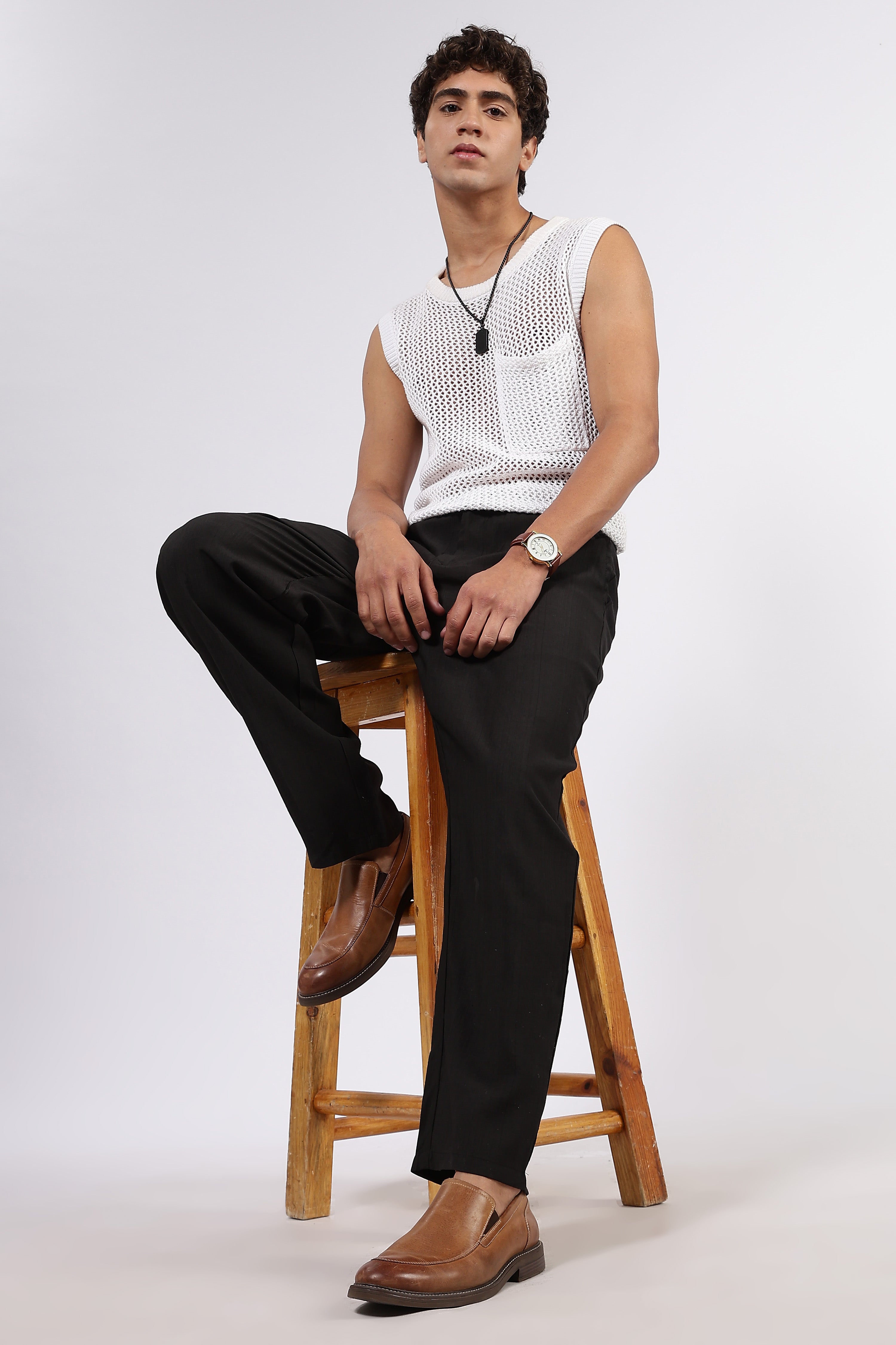 Black Solid Premium Viscose Mid-Rise All Day Relaxed Fit Pants