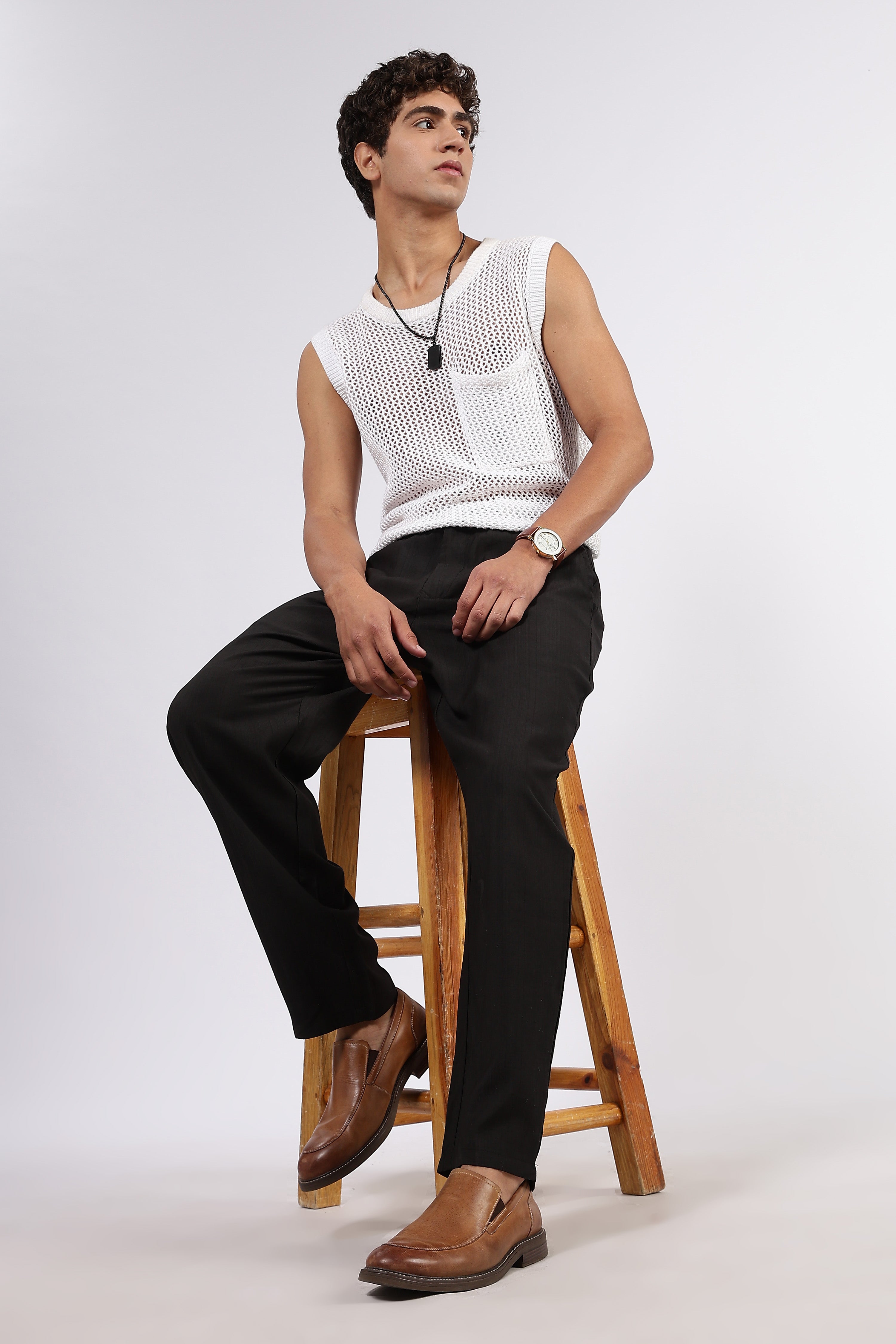 Black Solid Premium Viscose Mid-Rise All Day Relaxed Fit Pants