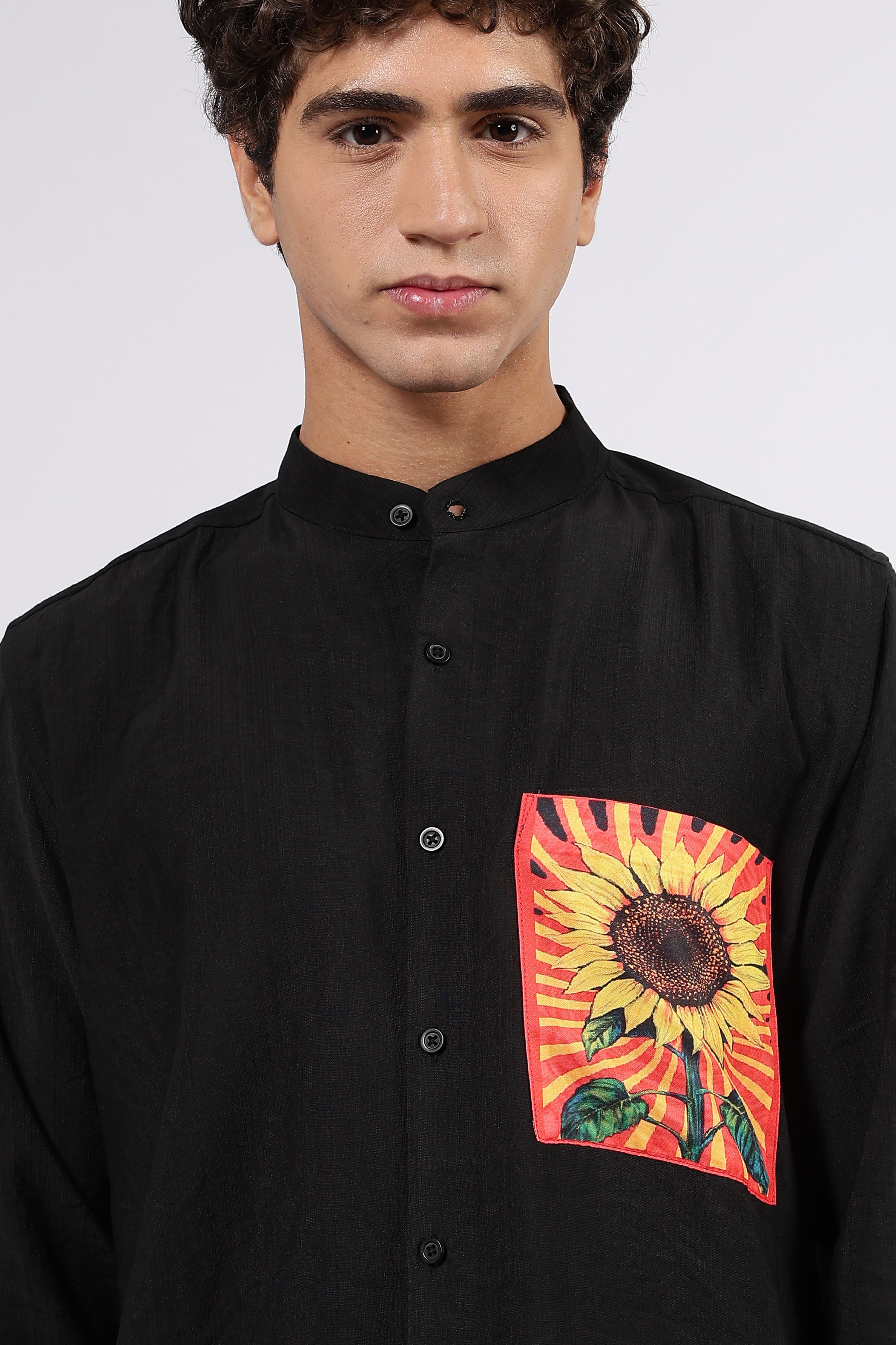 Black Premium Viscose Casual Relaxed Fit Mandarin Collar Shirt & All Day Pants Co-Ord Set