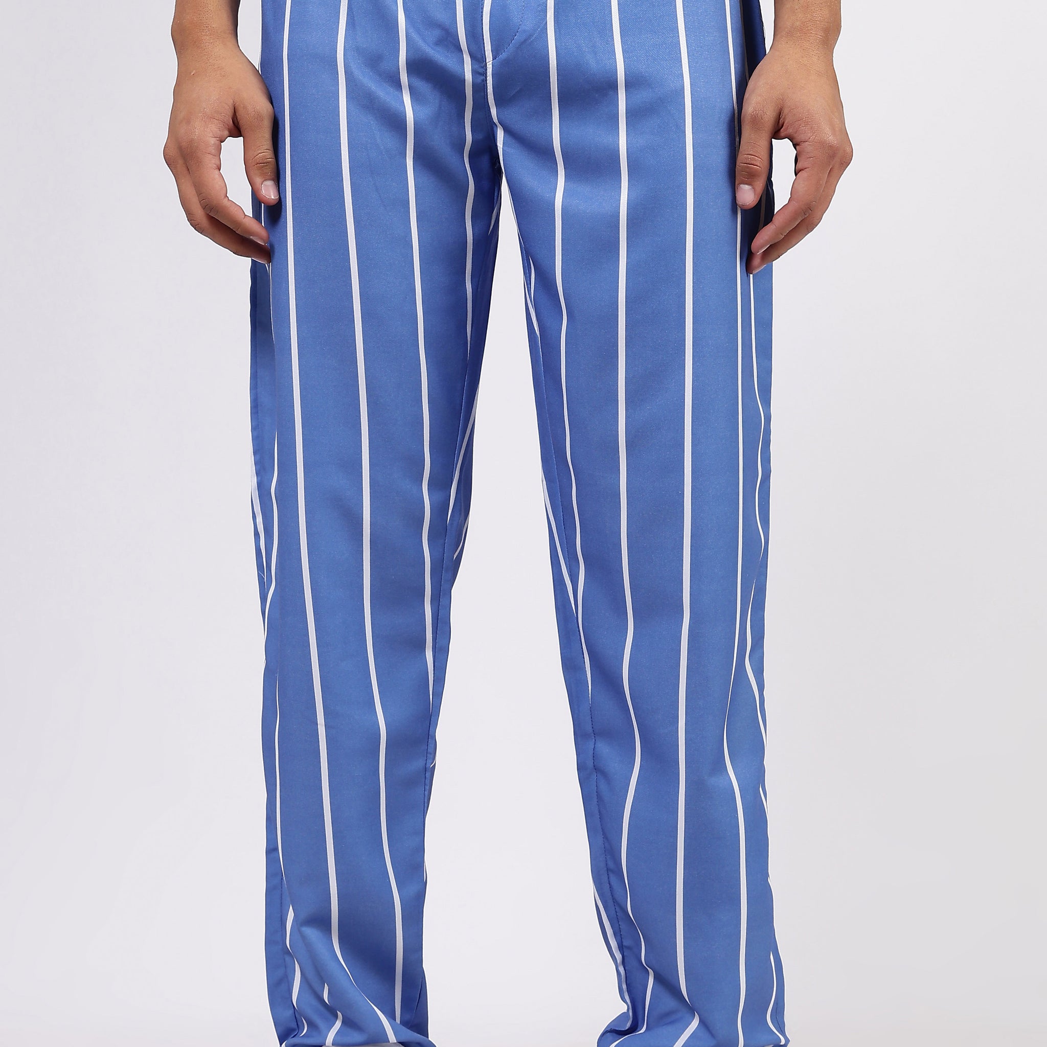 Unisex Blue Striped Varsity Striped Mid-Rise All Day Relaxed Fit Pants