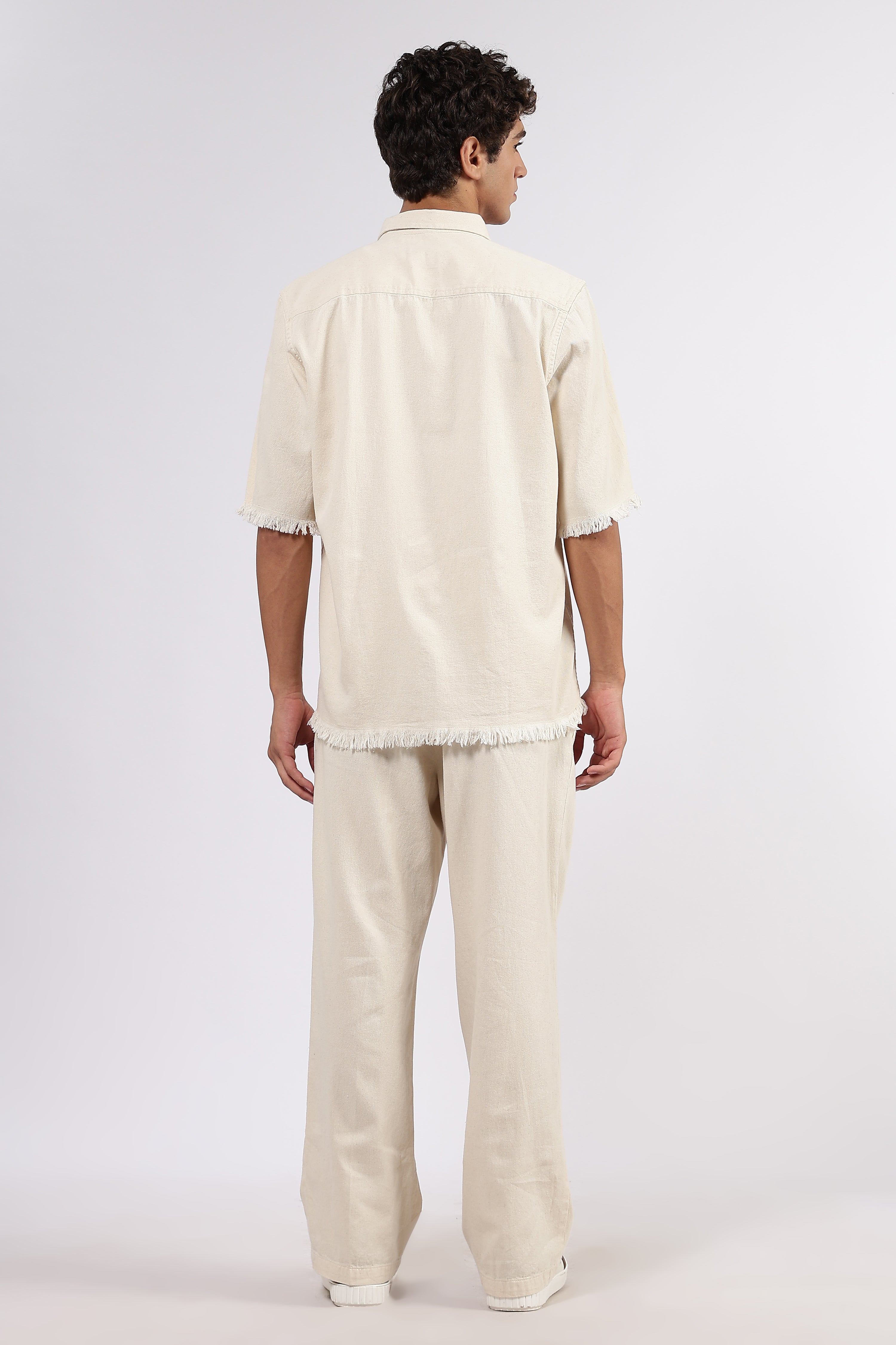 Co-Ord Set Off-White Premium Denim Gurkha Pant & Half Sleeve Shirt Relaxed Fit