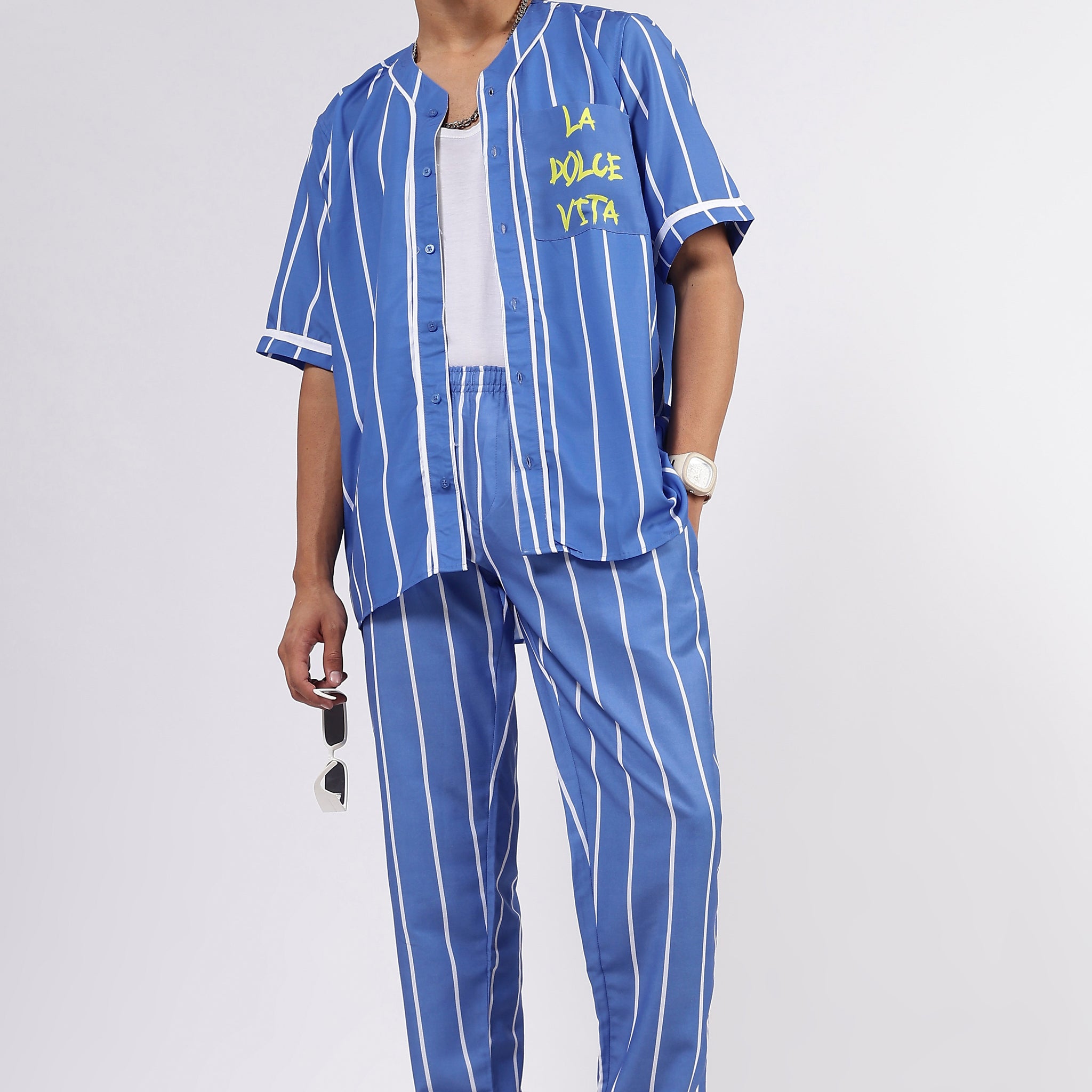 Baseball Printed Baseball Shirt & All Day Lounge Pant Relaxed Fit Co-Ord Set