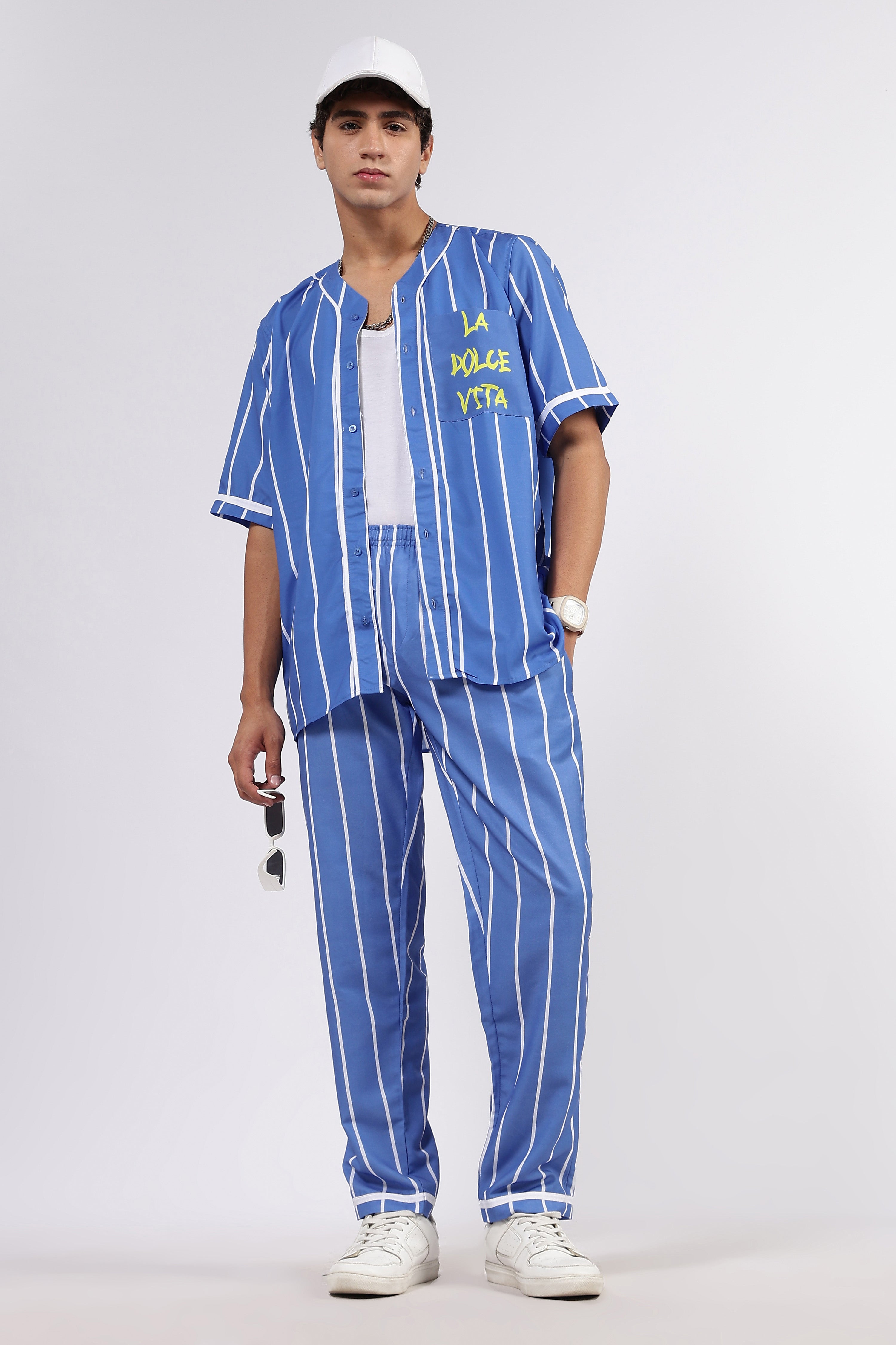 Baseball Printed Baseball Shirt & All Day Lounge Pant Relaxed Fit Co-Ord Set