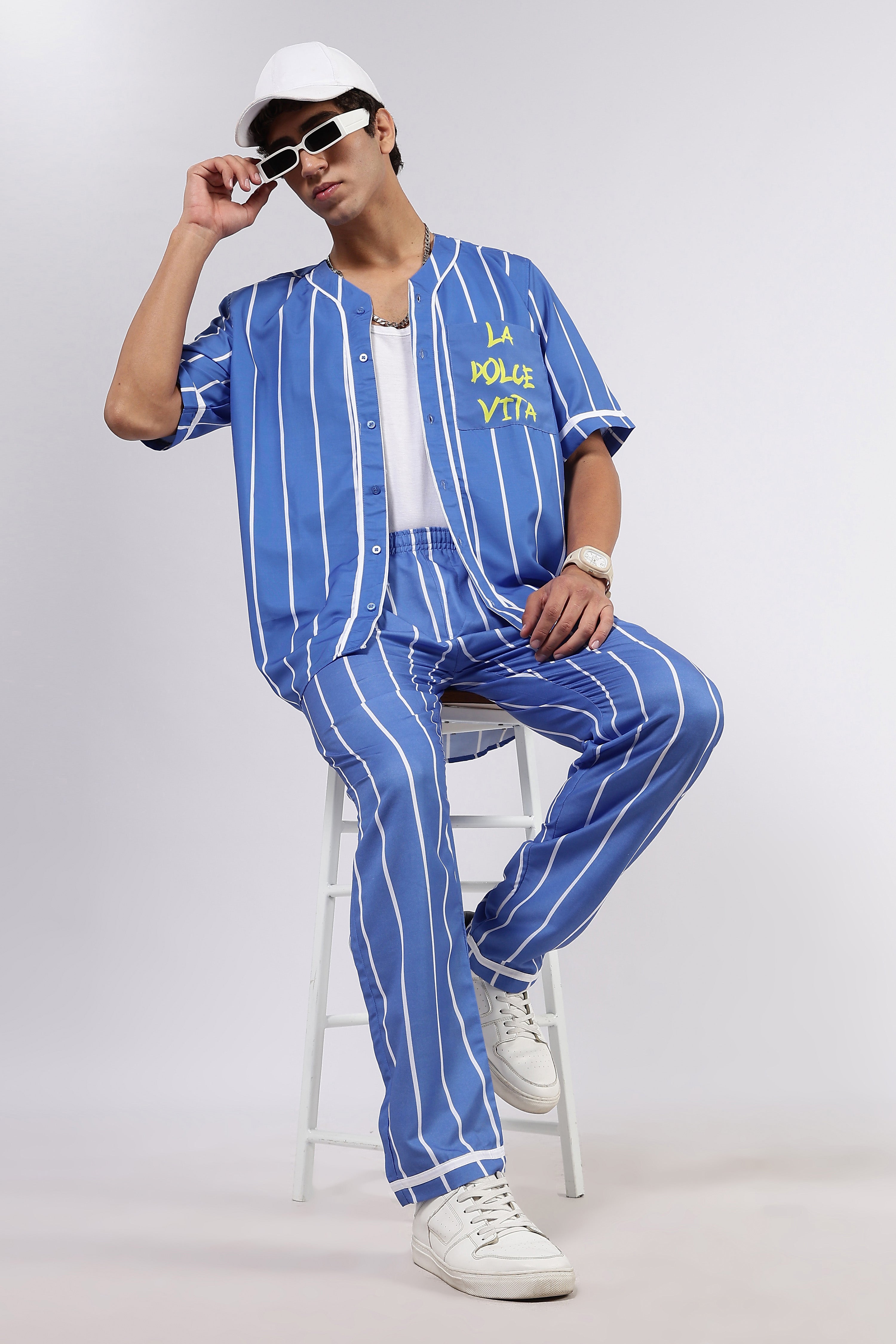 Baseball Printed Baseball Shirt & All Day Lounge Pant Relaxed Fit Co-Ord Set