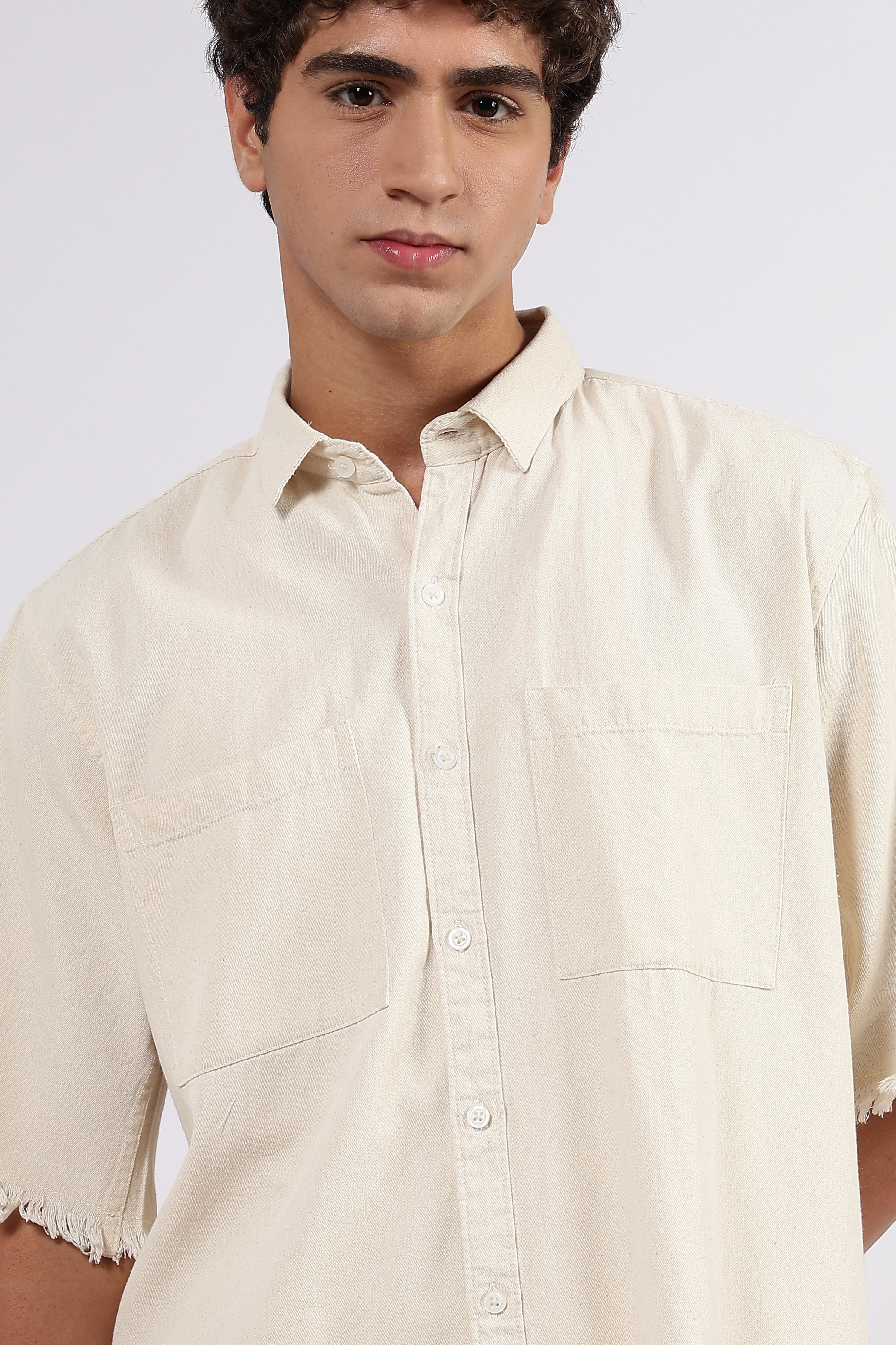 Co-Ord Set Off-White Premium Denim Gurkha Pant & Half Sleeve Shirt Relaxed Fit