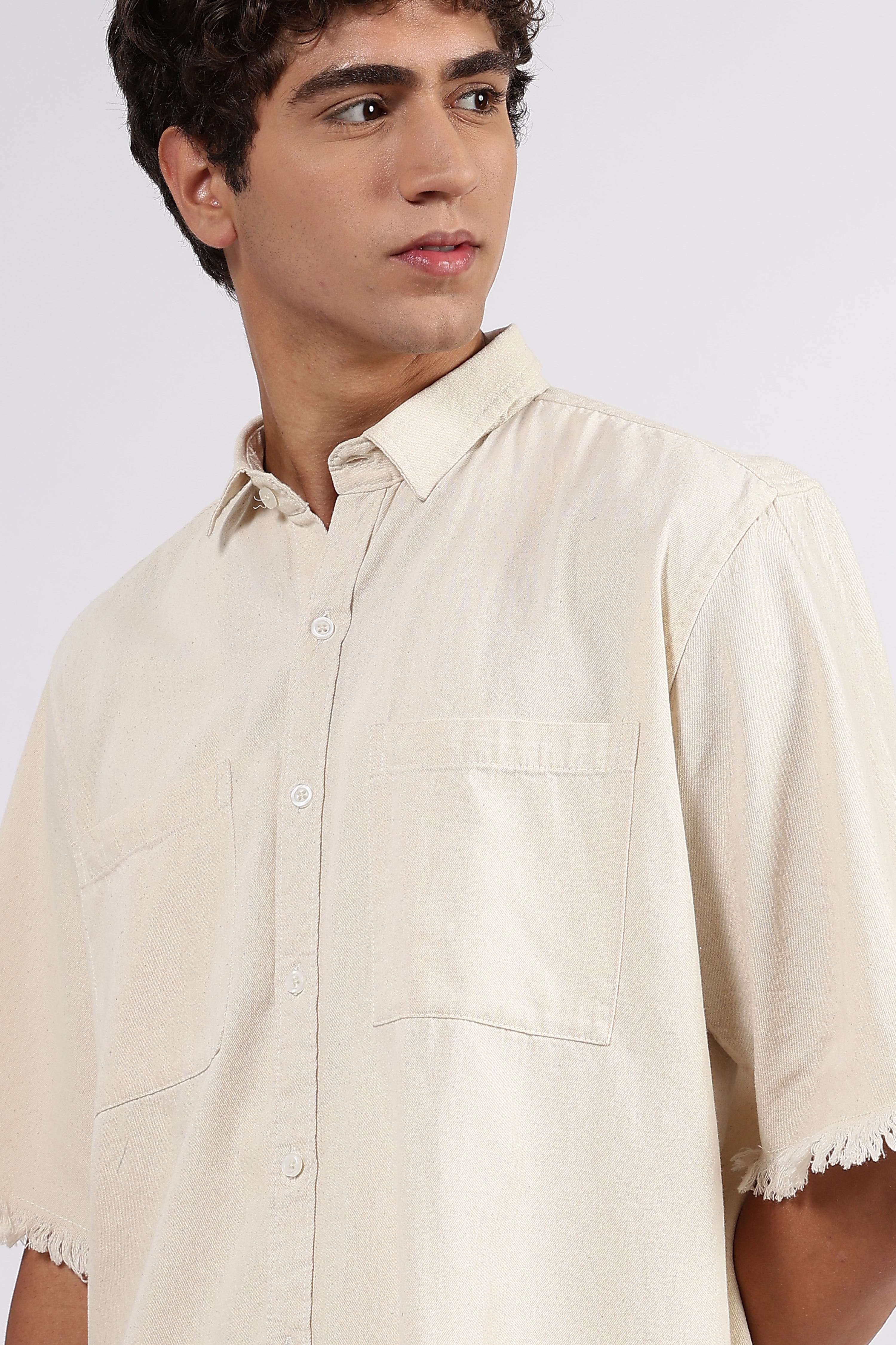 Co-Ord Set Off-White Premium Denim Gurkha Pant & Half Sleeve Shirt Relaxed Fit